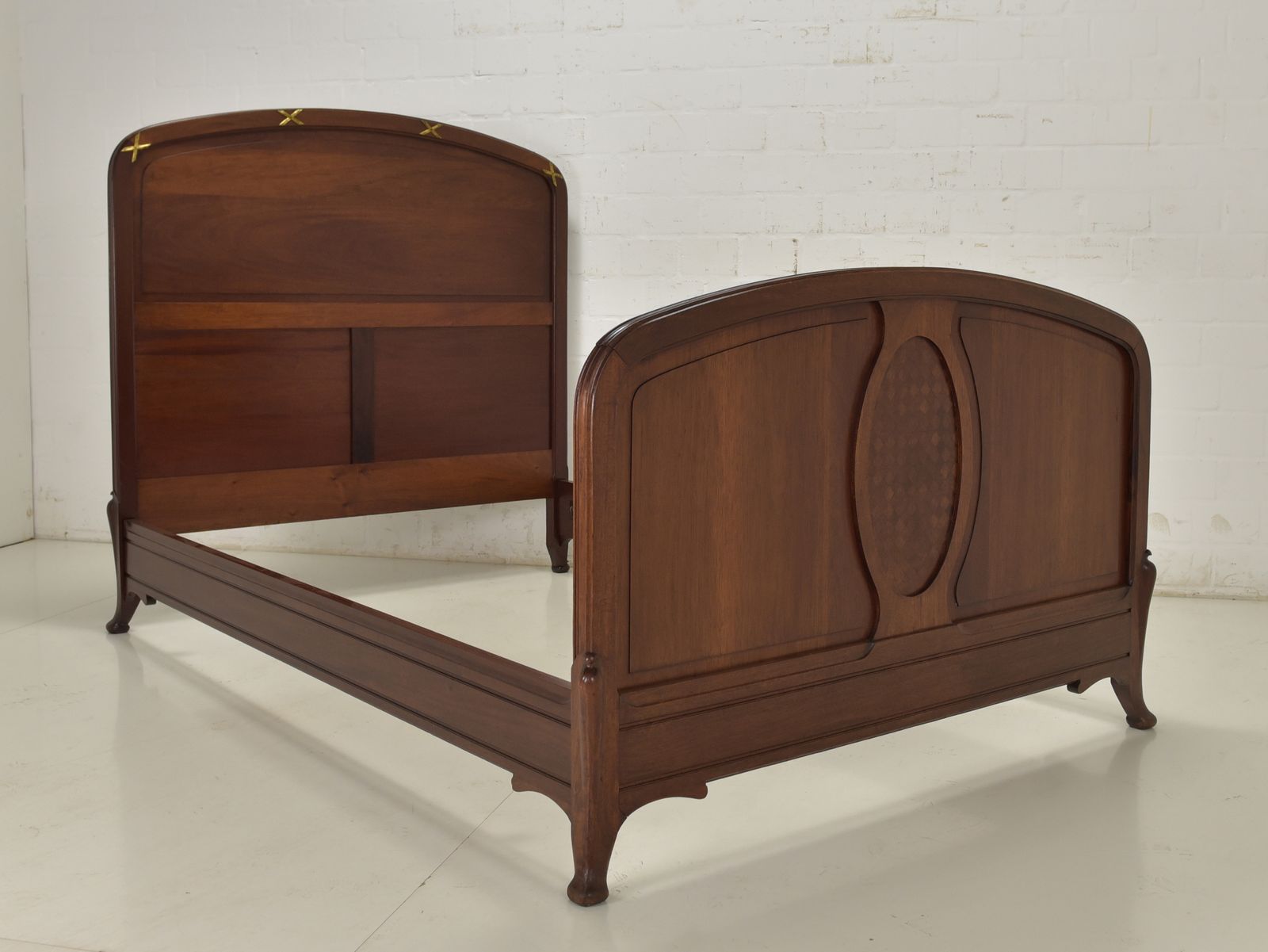 photo for sale Antique! Bed 200 X 130 Cm, Restored Solid Mahogany, Art Nouveau Bedroom