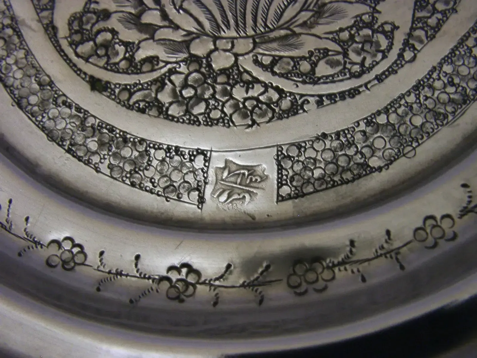 Huge 752g Eastern Solid Silver Tray Salver C1920 Antique 13.5 Inch photo vinterior