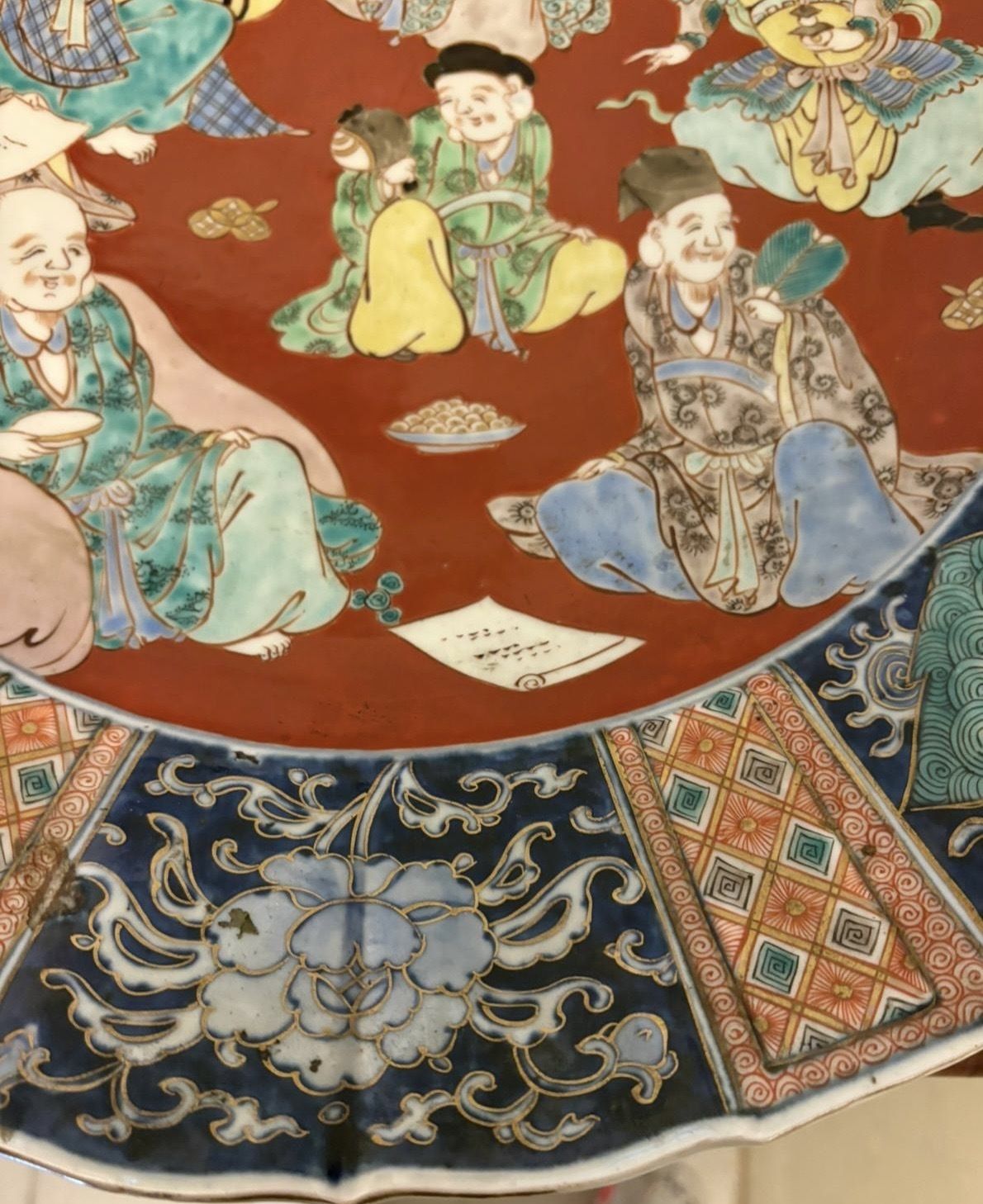 photo furniture Antique Pair Of Large Japanese Imari Porcelain Chargers Depicting The Seven Lucky Gods