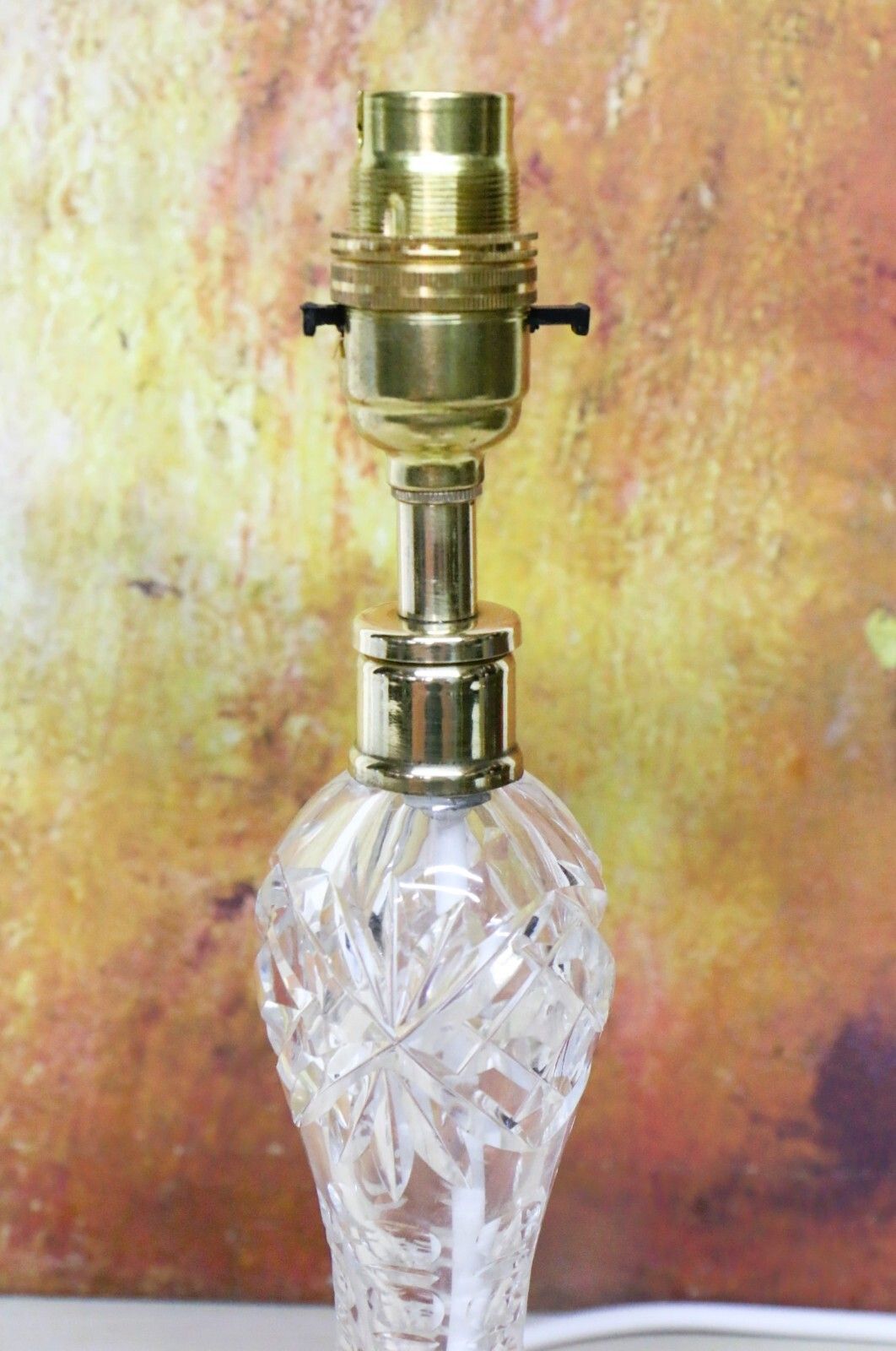 Table Lamp Antique Heavy Cut Lead Crystal Side Lamp + Period Frilled Glass Shade photo vintage