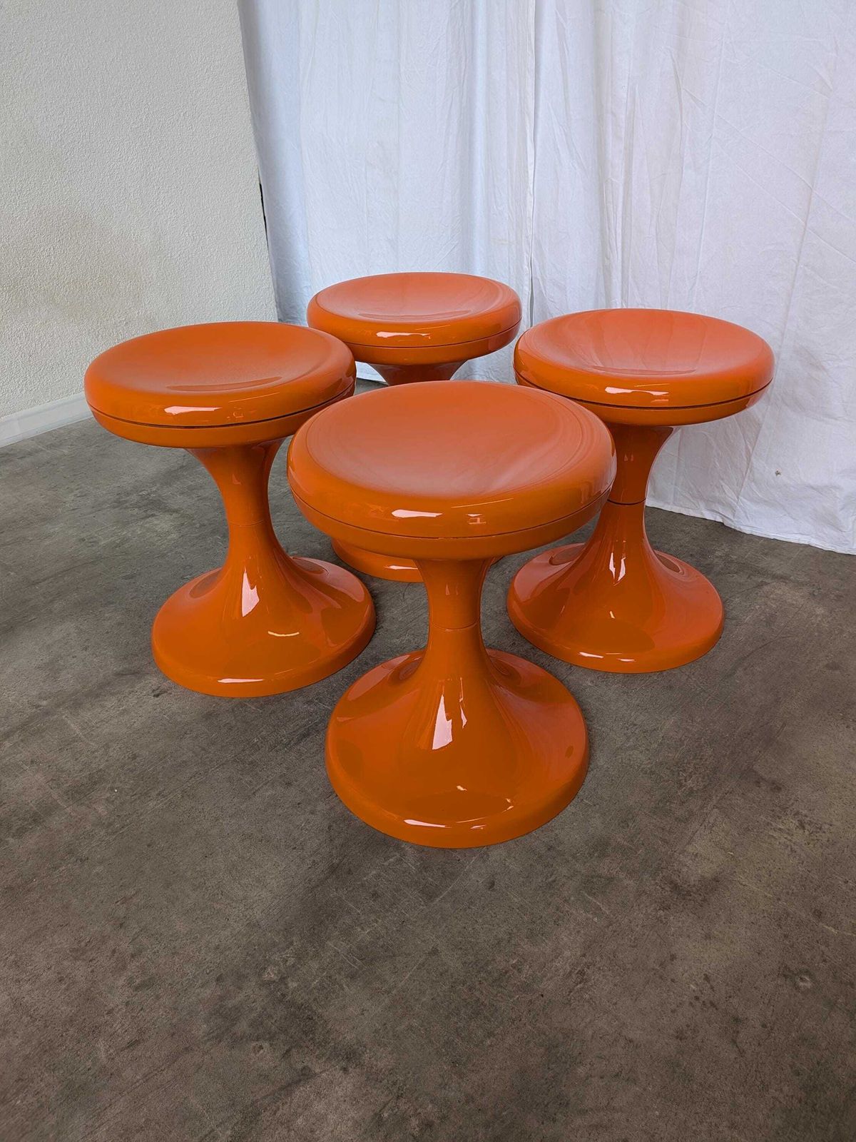 1047.0 Set Of 4 Vintage Mushroom Stools, Retro Orange 1960s Space Age Meblo Jurček photo