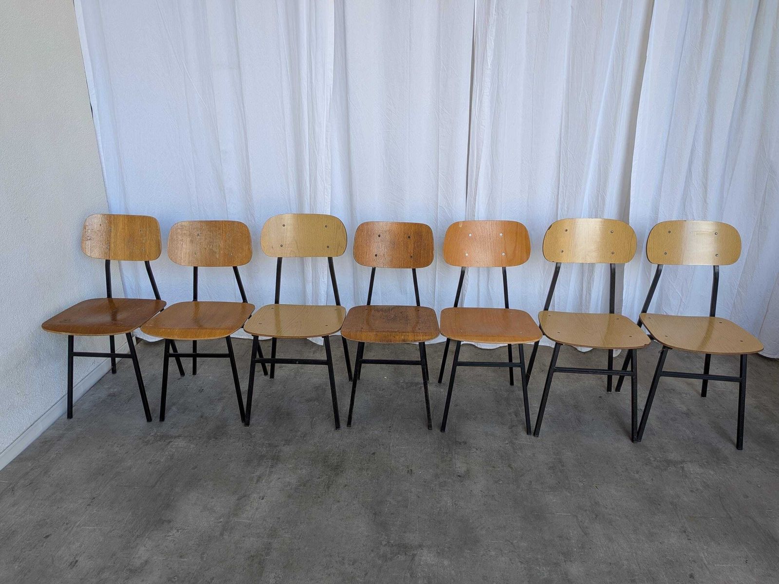 Set Of 7 Vintage Industrial School Chairs / Stol Kamnik 1970s Yugoslavia photo furniture