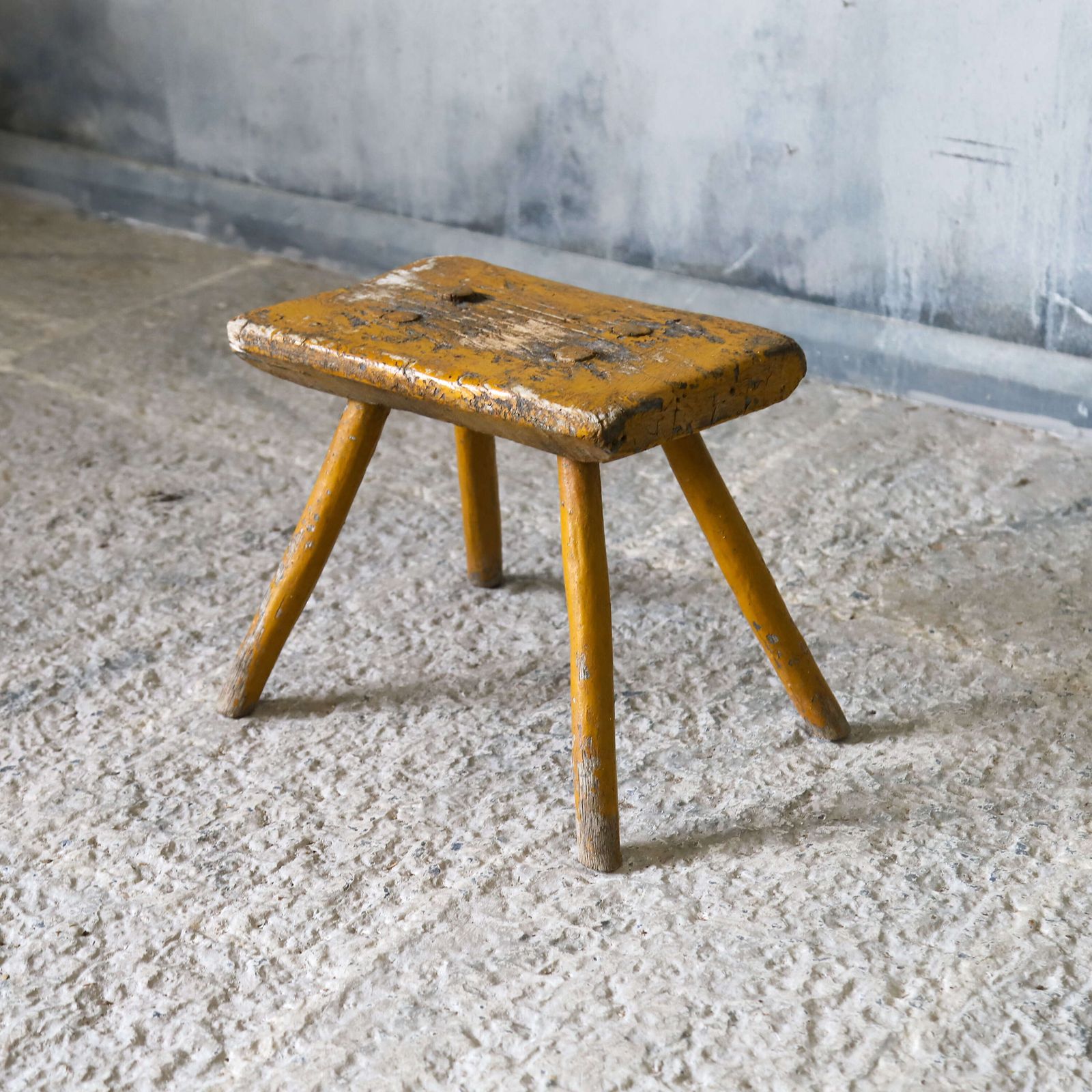 19th Century Eastern European Milking Stool In Original Ochre Paint photo Furniture