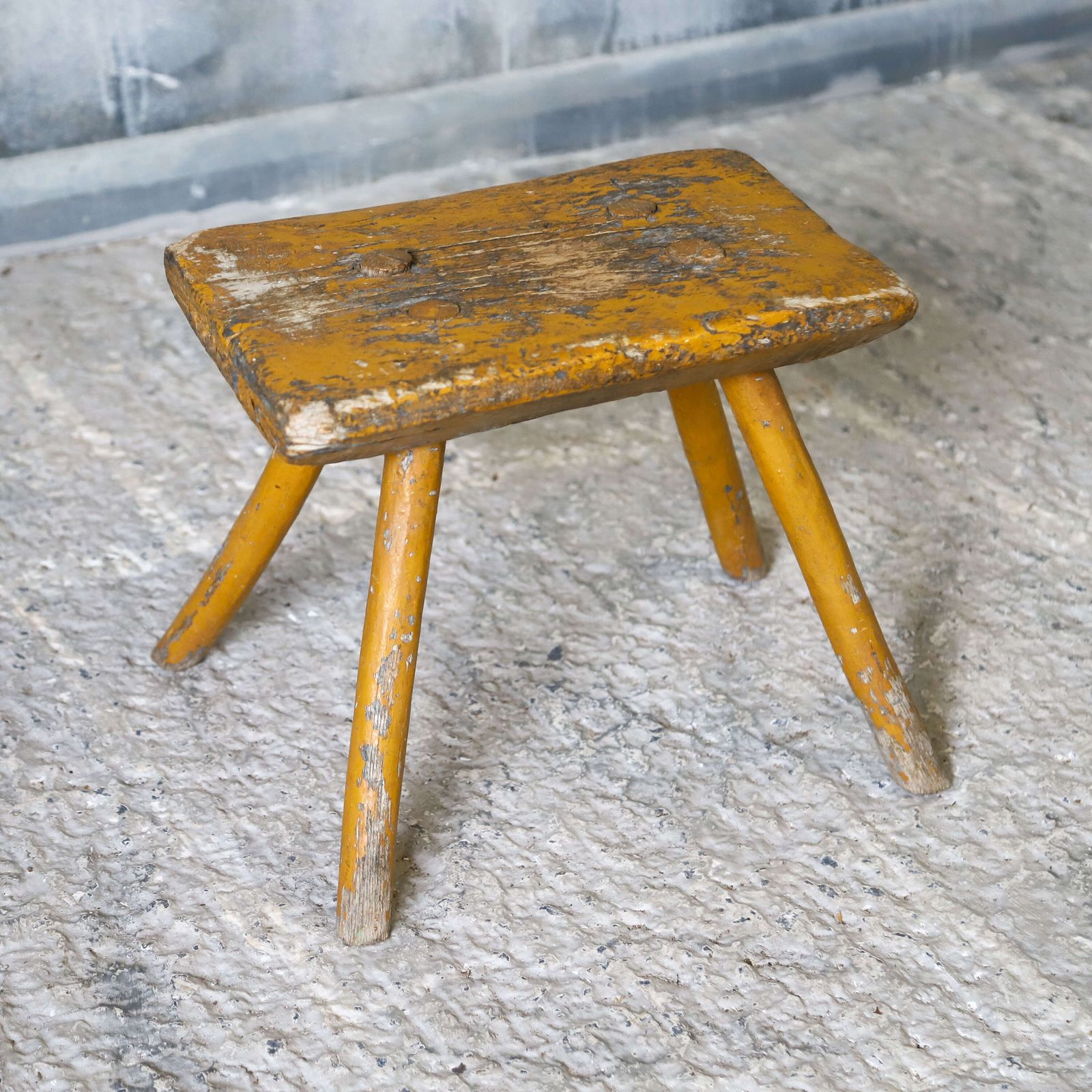 19th Century Eastern European Milking Stool In Original Ochre Paint photo vinterior