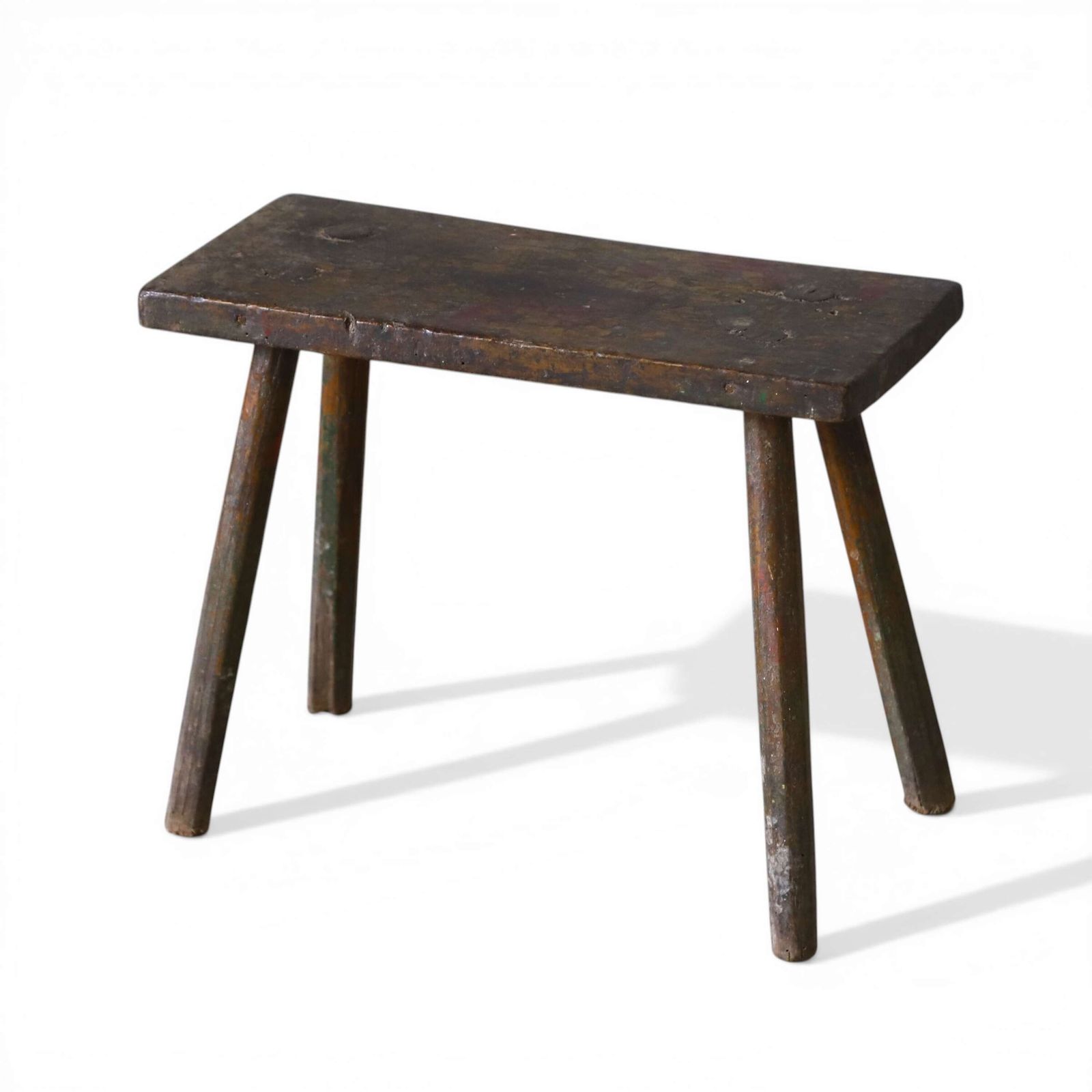 19th Century Eastern European Milking Stool In Original Green Paint