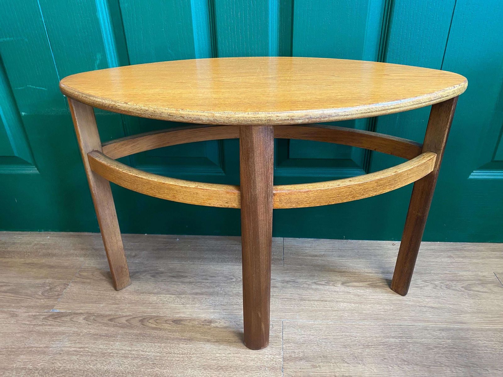 Mid Century 1960s Danish Style Teak Nathan Trinity Circular Glass Coffee Table Nest Of Tables photo vintage