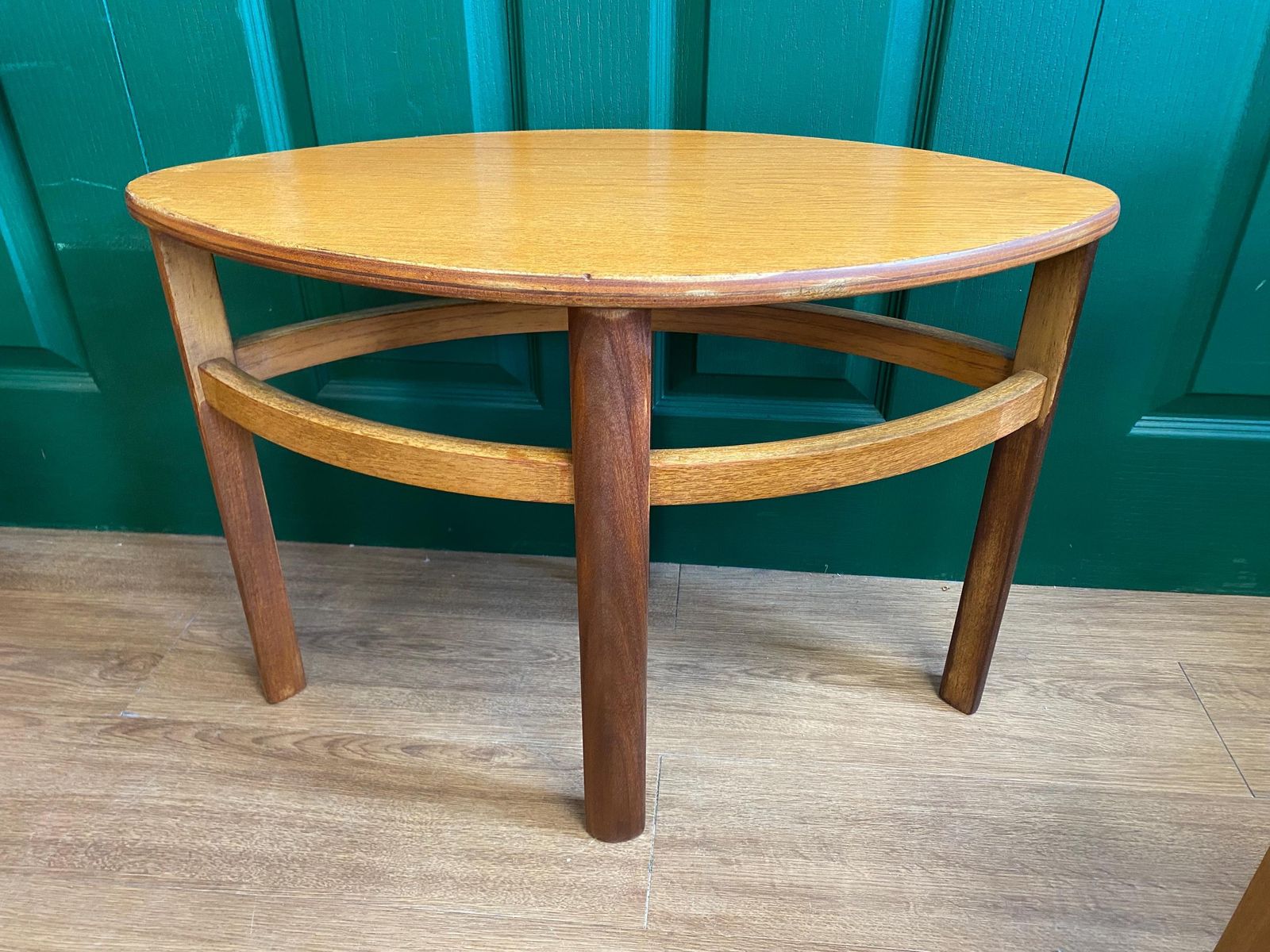 photo furniture Mid Century 1960s Danish Style Teak Nathan Trinity Circular Glass Coffee Table Nest Of Tables