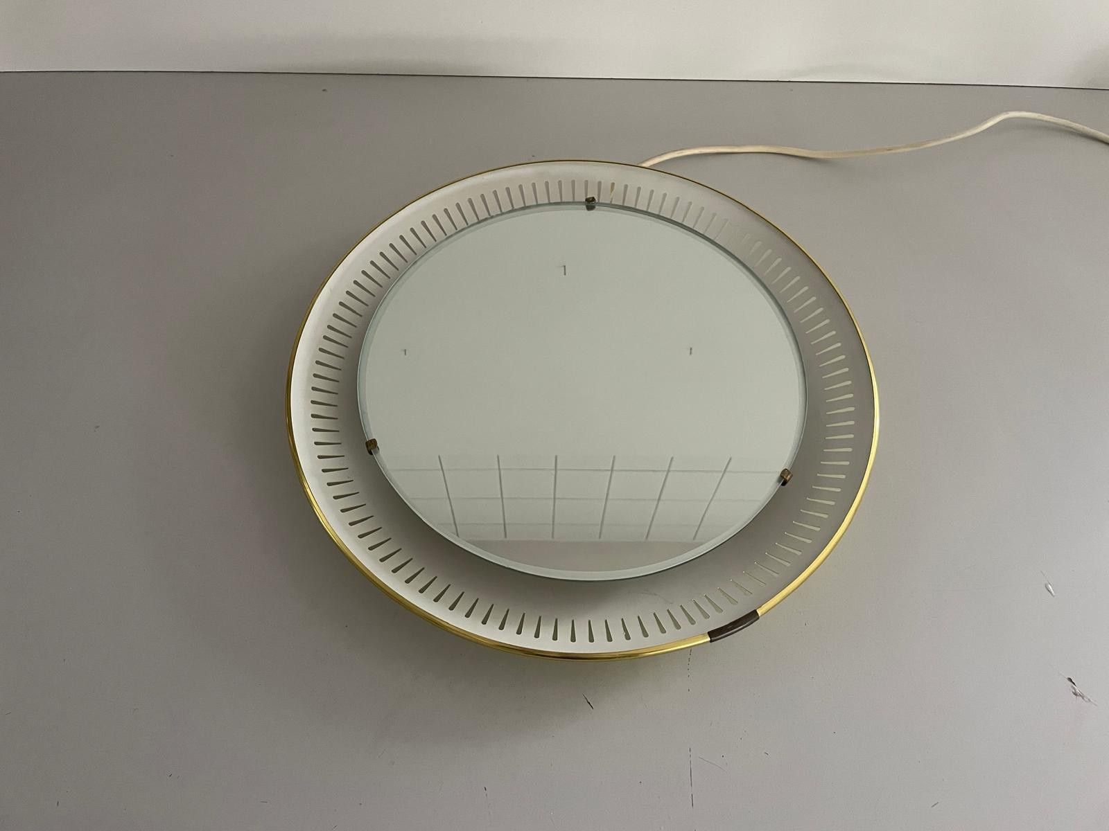 photo furniture Mid Century Round Yellow And White Wall Mirror With Light By Hillebrand, 1950s