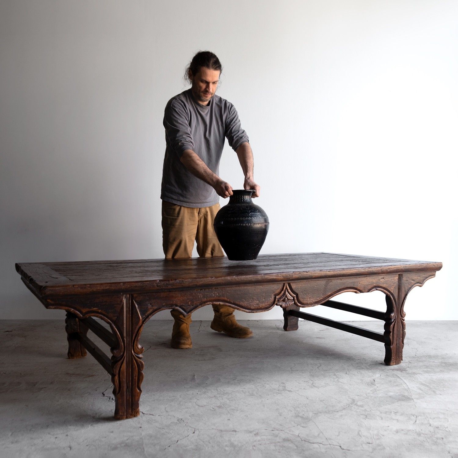 Antique Chinese Elm Low Table / Day Bed, Large Coffee Table, 19th Century photo furniture