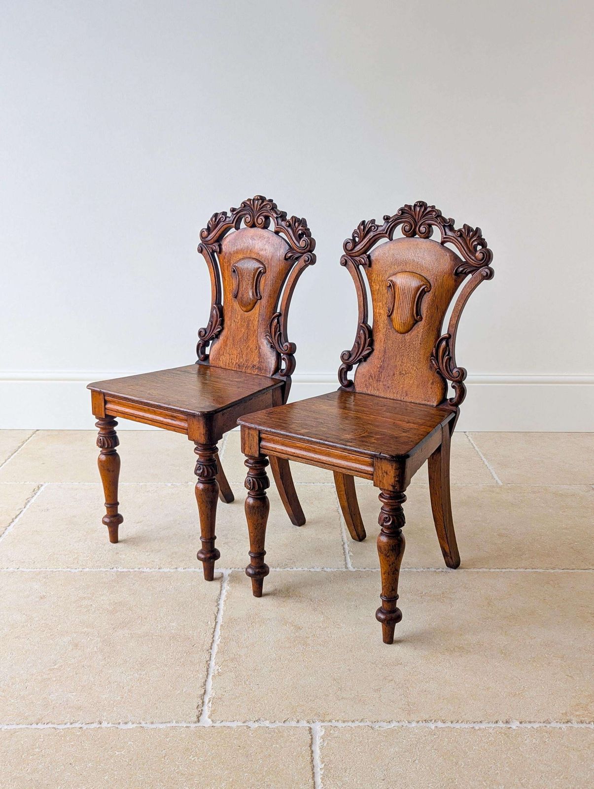 Pair Of Antique Victorian Oak Hall Chairs C.1870 photo furniture