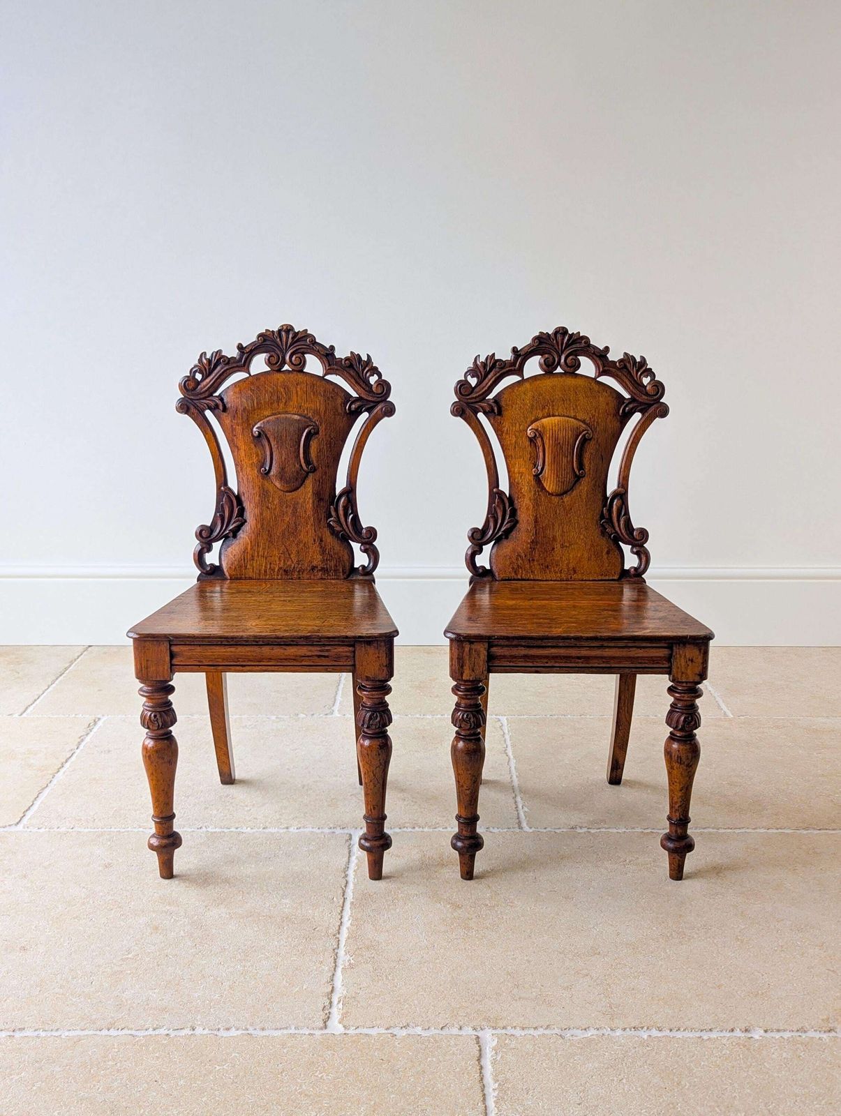Pair Of Antique Victorian Oak Hall Chairs C.1870 photo for sale