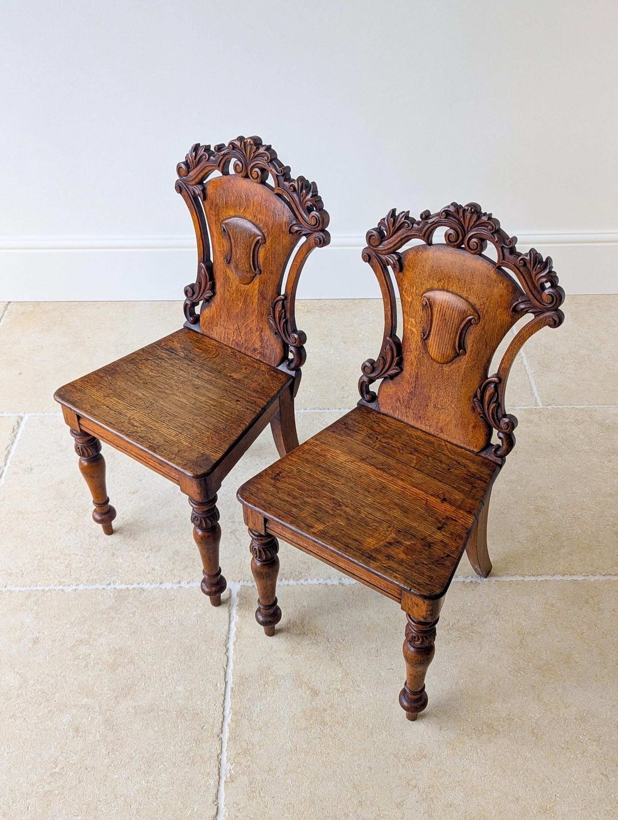 Pair Of Antique Victorian Oak Hall Chairs C.1870 photo buy