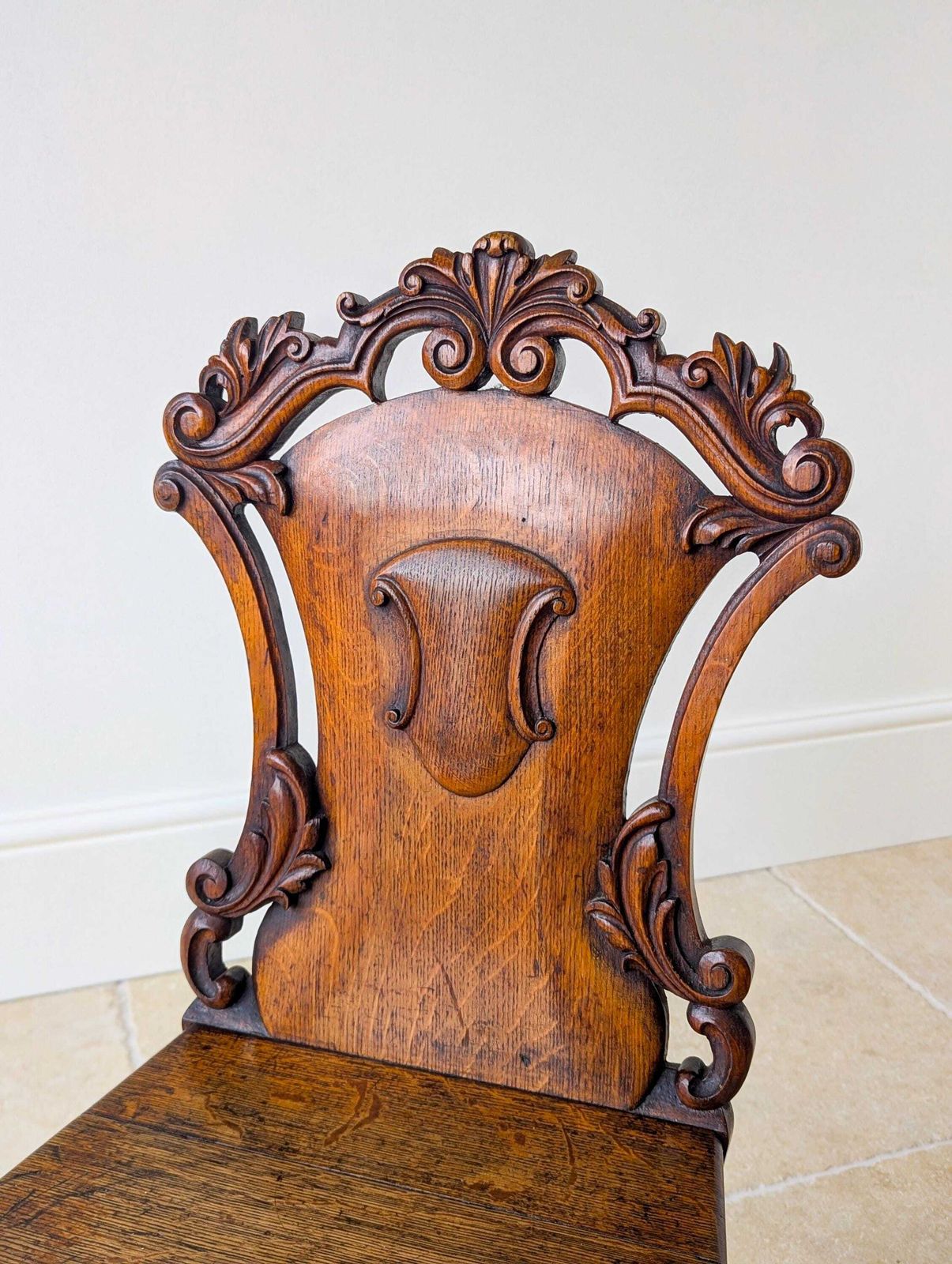645.0 Pair Of Antique Victorian Oak Hall Chairs C.1870 photo