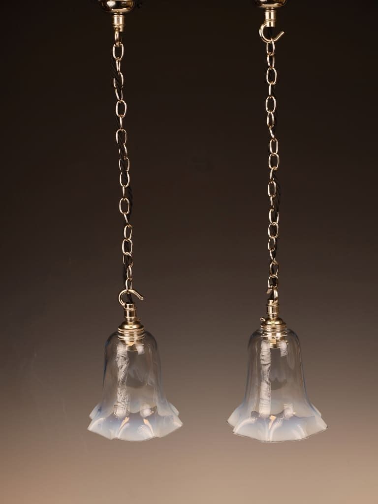 Pair Of Art Nouveau Hand Blown Opaline Glass Pendant Lights, Circa 1900–1915 photo Lighting
