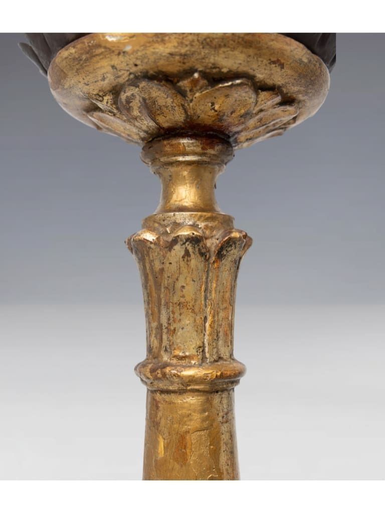 A Continental Naïve Giltwood Pricket Candlestick, 19th Century photo vinterior