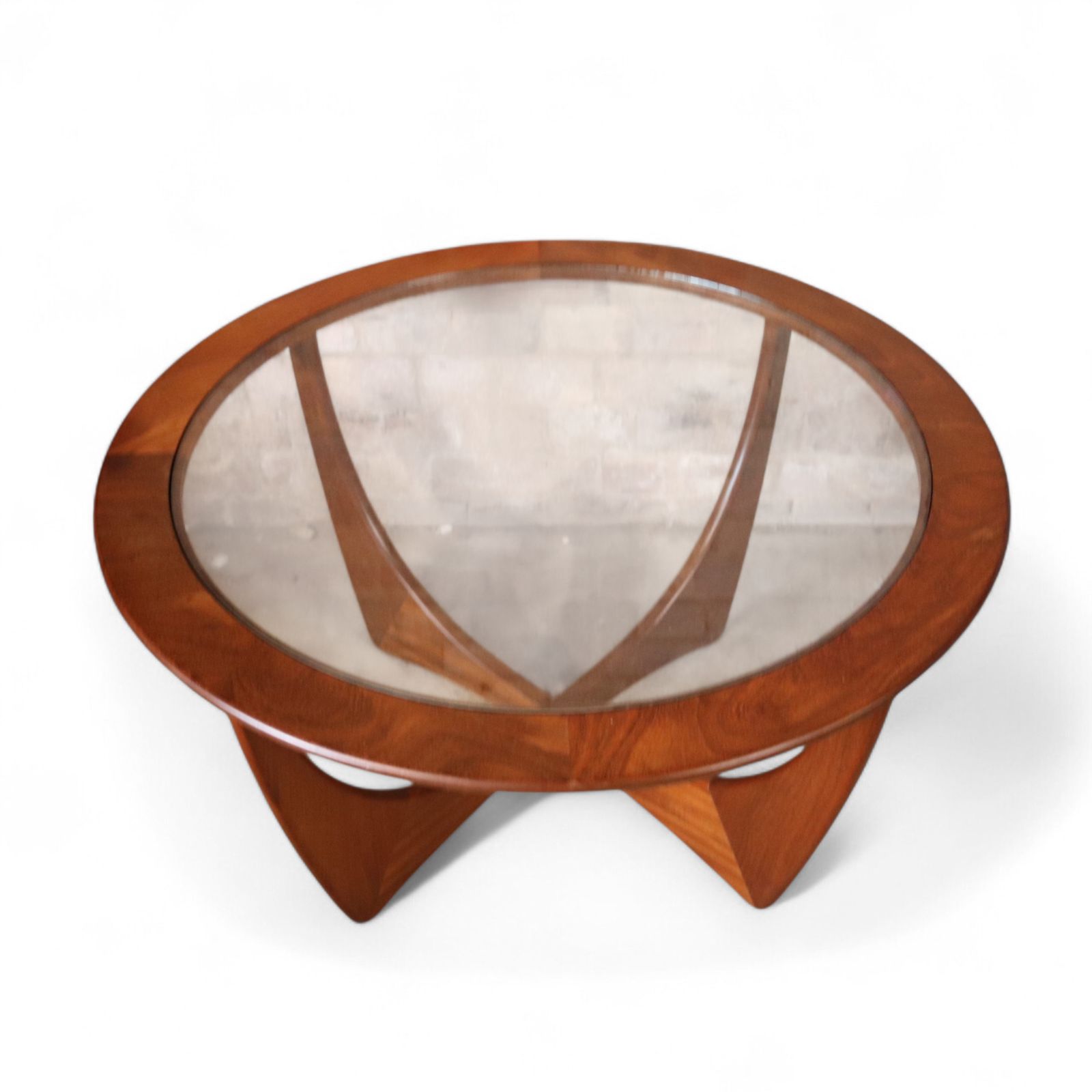 Mid Century G Plan Astro Round Teak Glass Top Coffee Table V.Wilkins Vintage photo for sale
