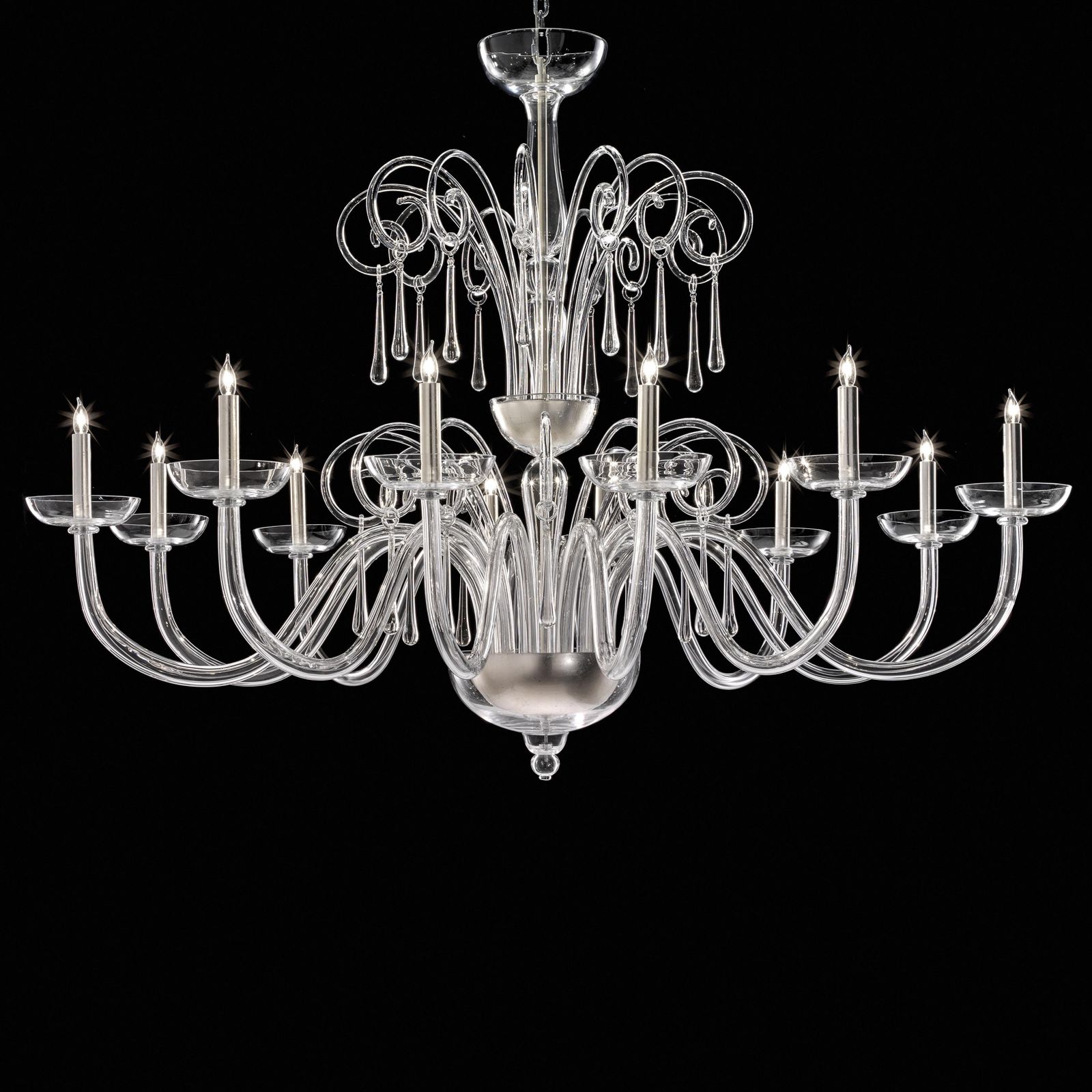 Huge Venetian Elegant Transparent “Curls” Murano Glass Chandelier photo vinterior
