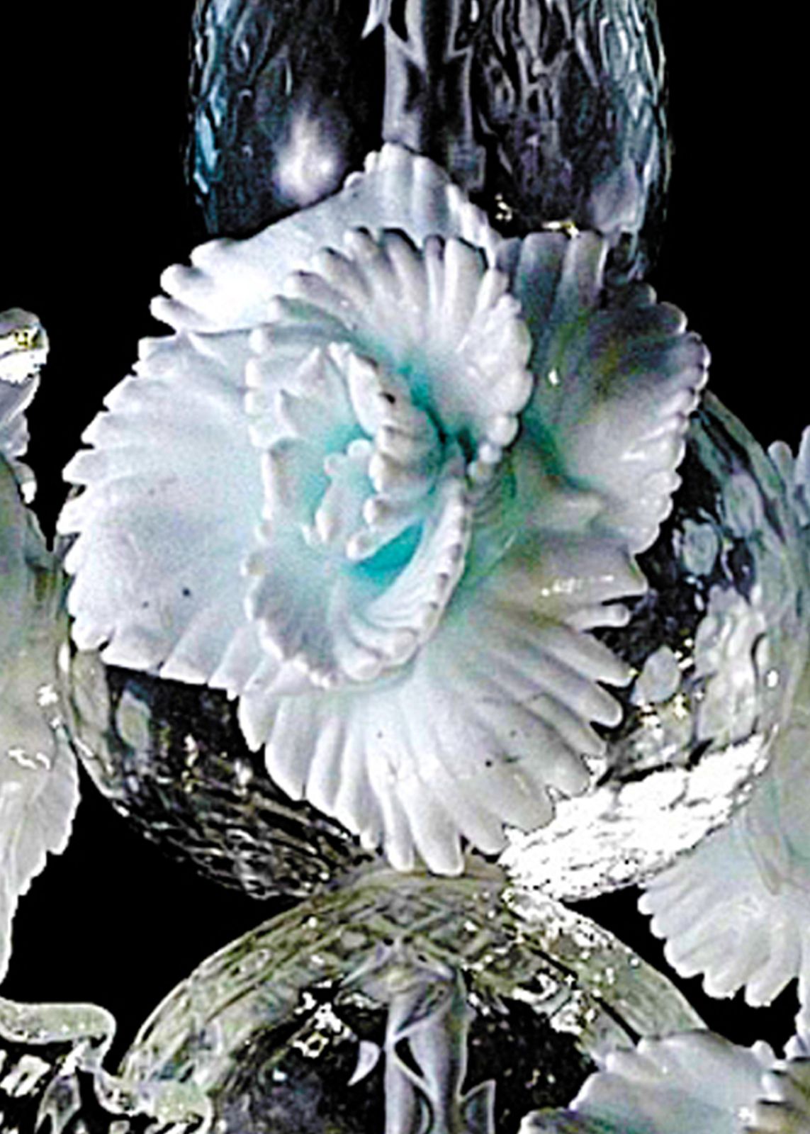 Venetian Romantic Floral Transparent And White Murano Glass Chandelier photo Lighting