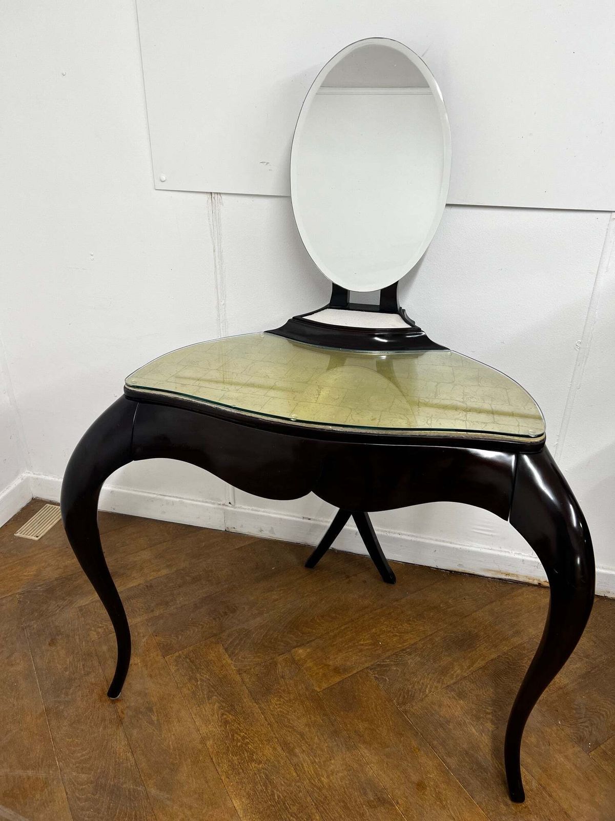 Christopher Guy "Vanity Fair I" Dressing Table In Hand Carved Mahogany And Matching "Vanity Fair" Red Leather Mahogany Chair photo for sale