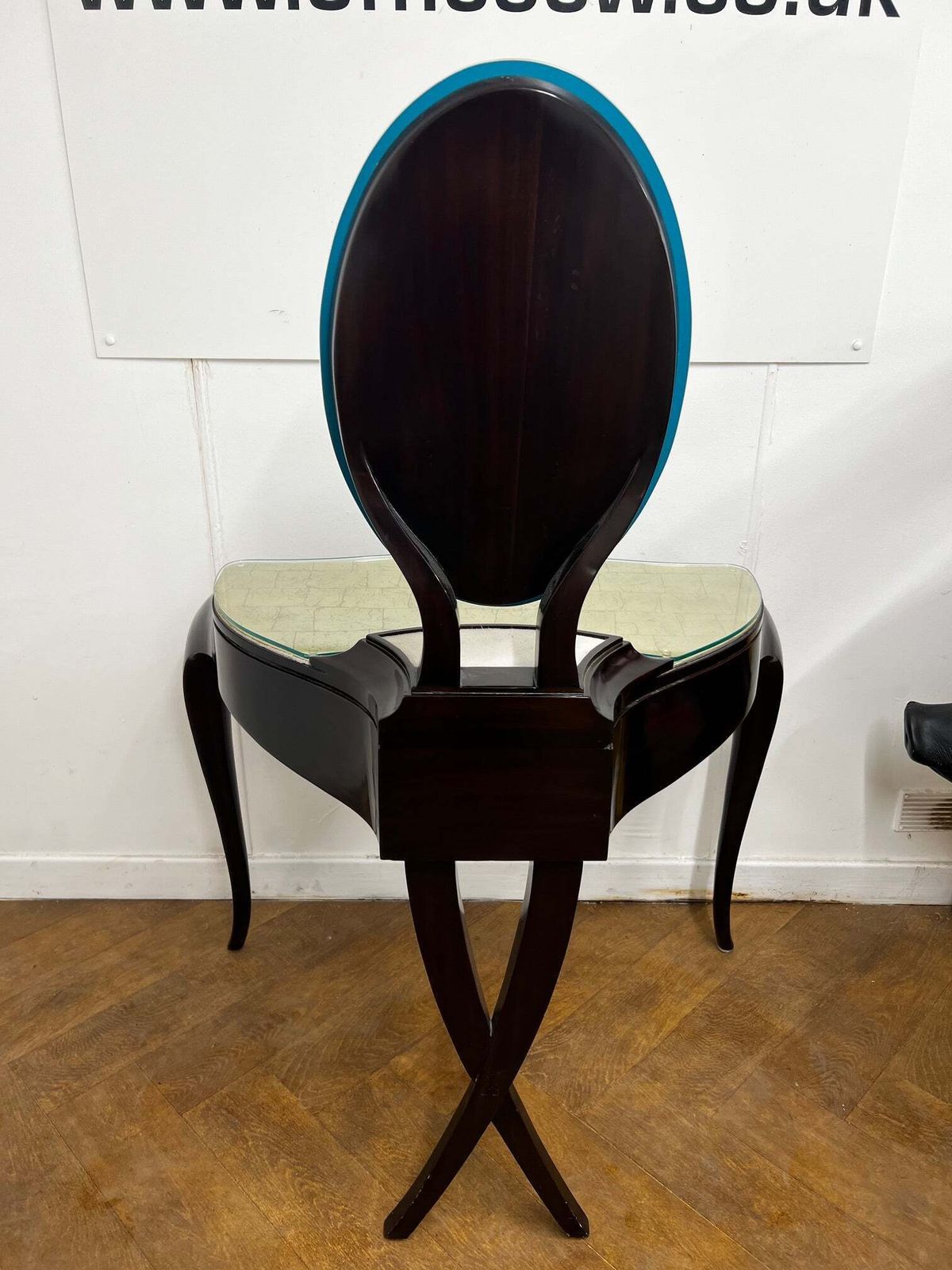 Christopher Guy "Vanity Fair I" Dressing Table In Hand Carved Mahogany And Matching "Vanity Fair" Red Leather Mahogany Chair photo vinterior