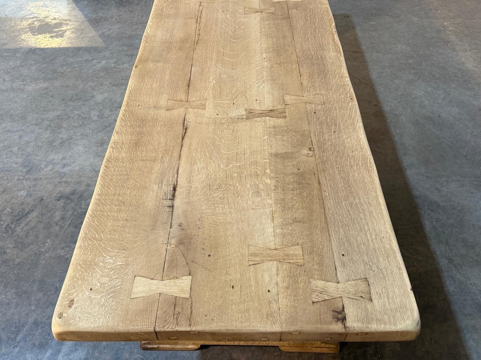 Stunning Large French Bleached Oak Farmhouse Dining Table photo vinterior