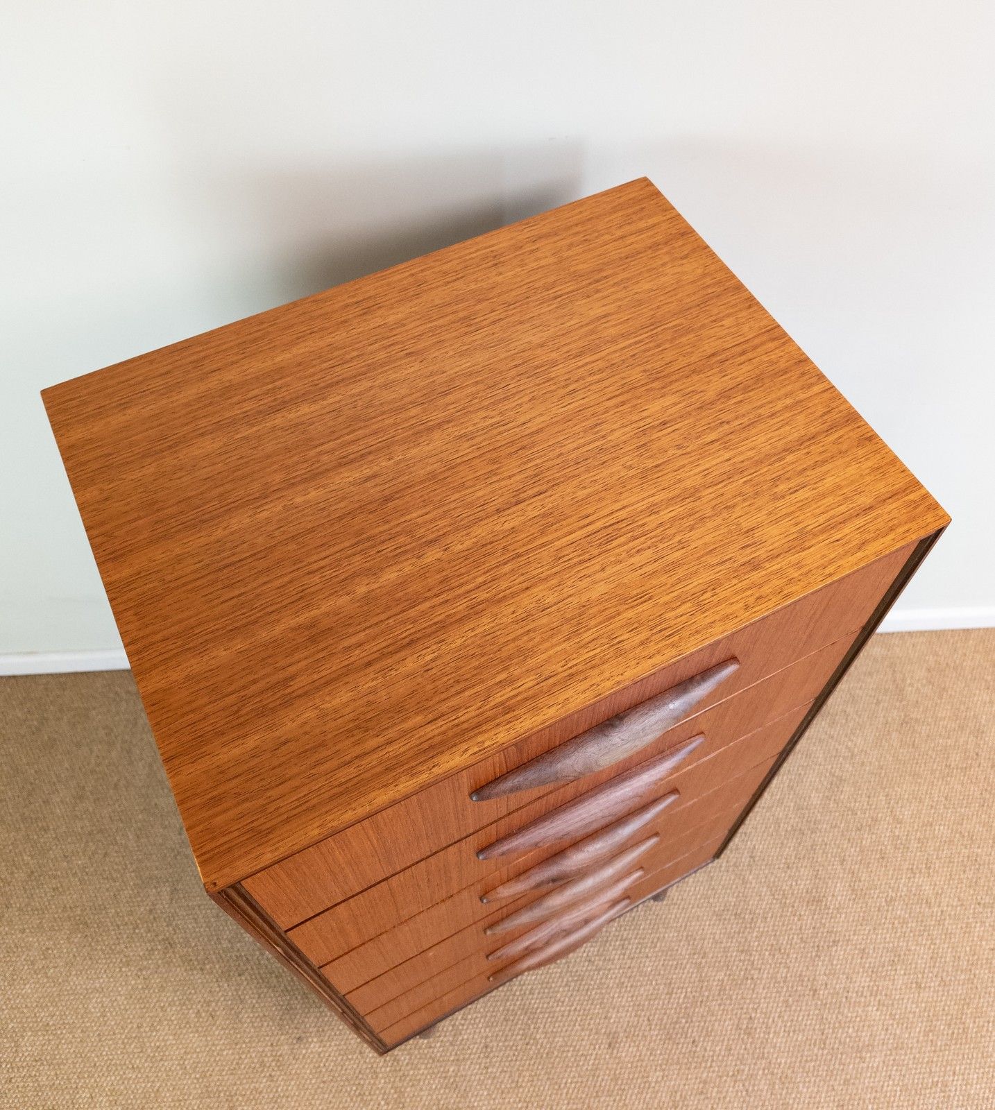 photo furniture Refinished Vintage Mid Century Teak 127cm Tall Chest Of Drawers Tallboy, Meredew
