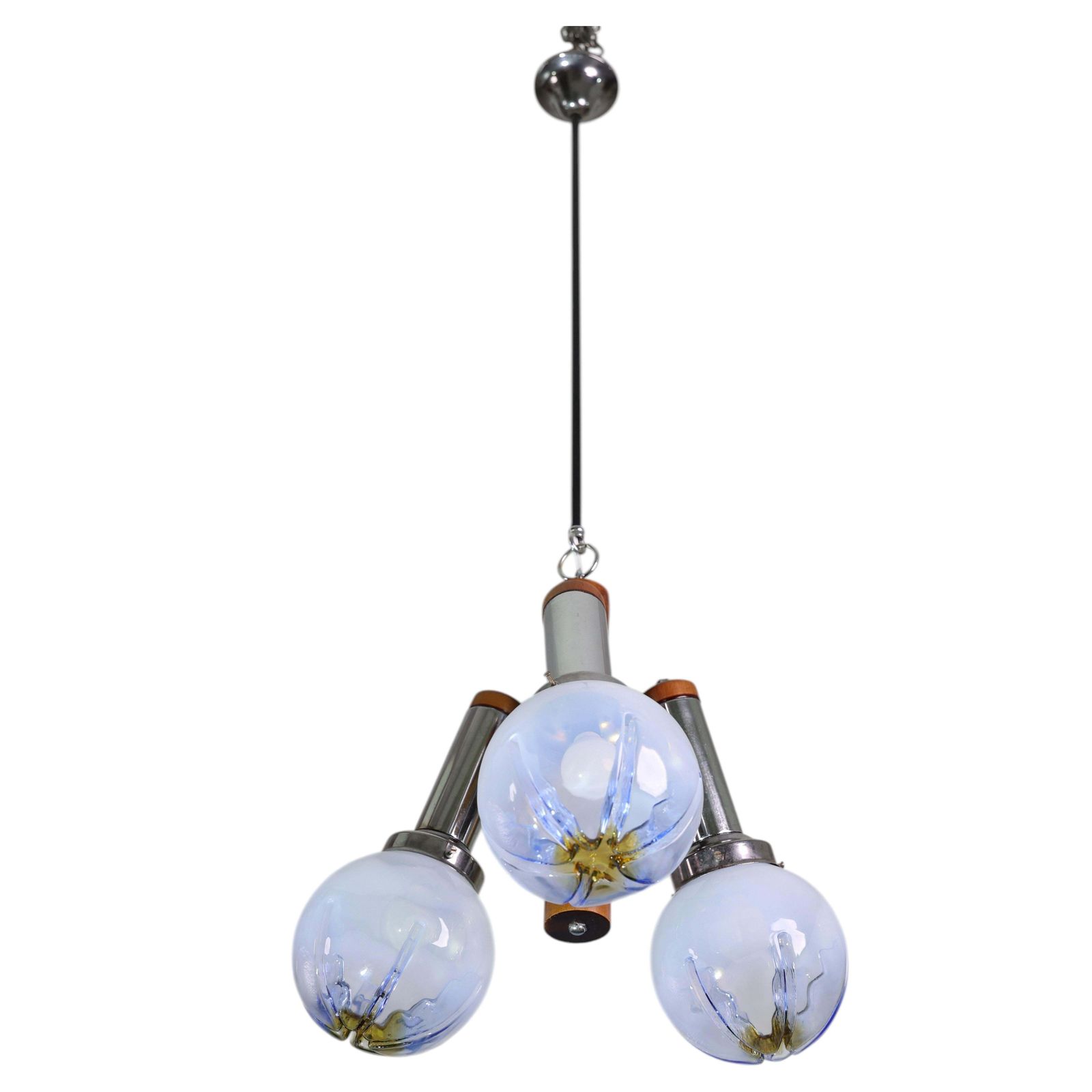 Italian Midcentury 3 Light Turquoise Blu Murano Glass Chandelier By Mazzega