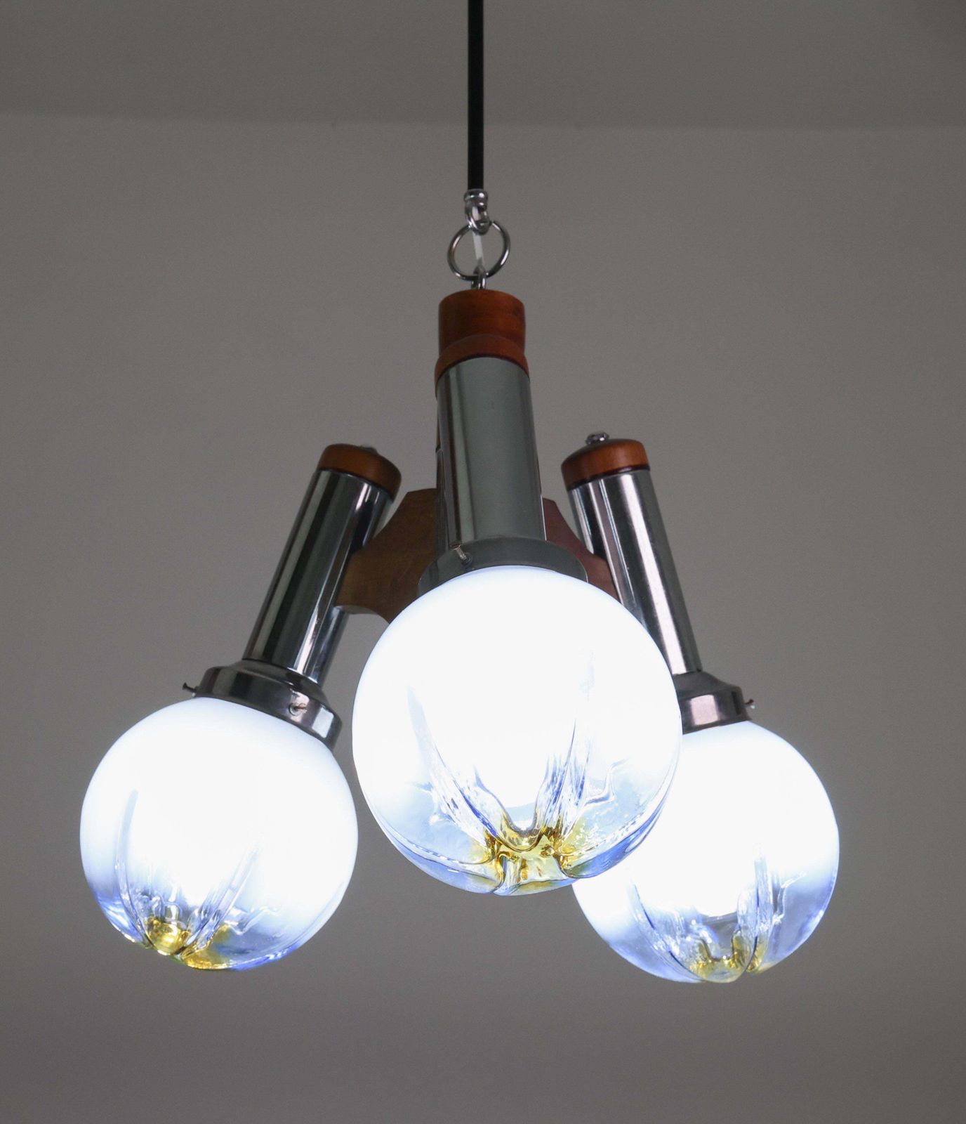 Italian Midcentury 3 Light Turquoise Blu Murano Glass Chandelier By Mazzega photo 1333.0
