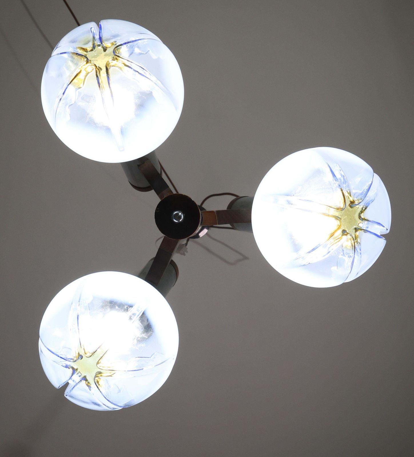 photo furniture Italian Midcentury 3 Light Turquoise Blu Murano Glass Chandelier By Mazzega