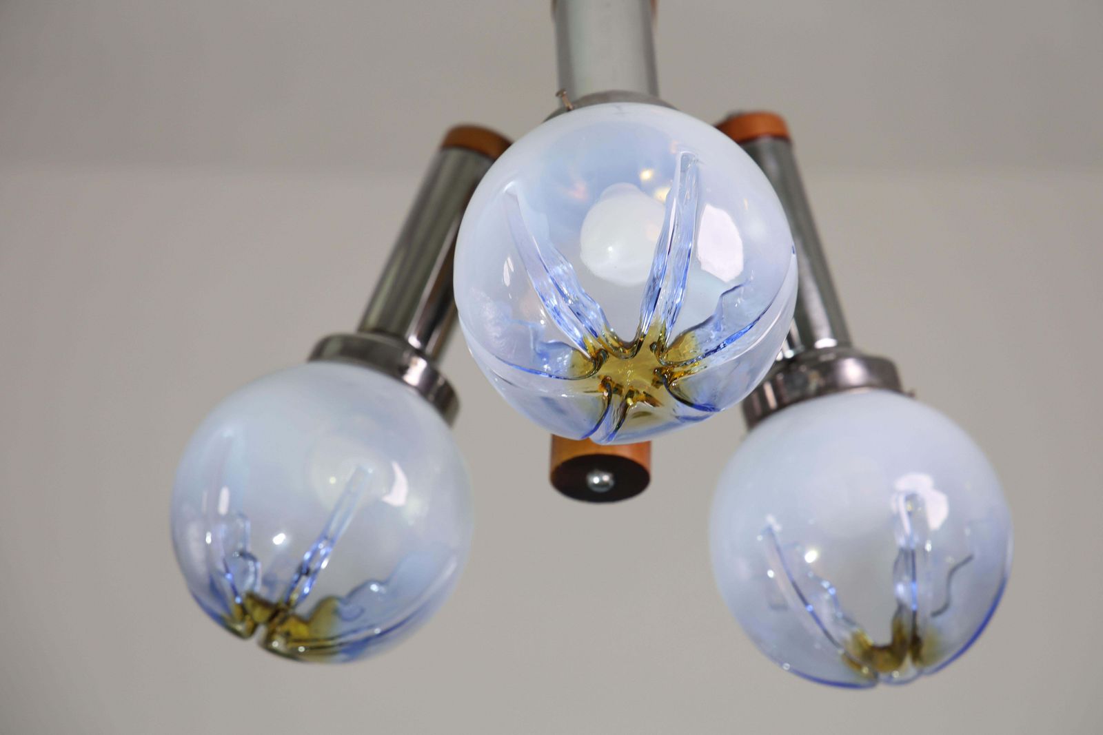 photo buy Italian Midcentury 3 Light Turquoise Blu Murano Glass Chandelier By Mazzega