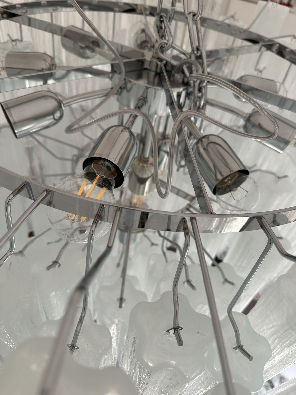 Contemporary Huge Venied White Alabastro "Tronchi" Murano Glass Chandelier By Simoeng photo furniture