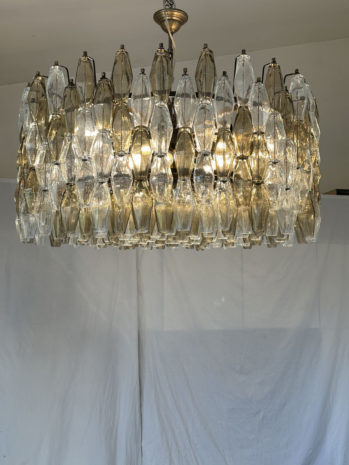 Contemporary Huge "Poliedro" Murano Glass Brunish Chandelier In Venini Style By Simoeng photo vintage