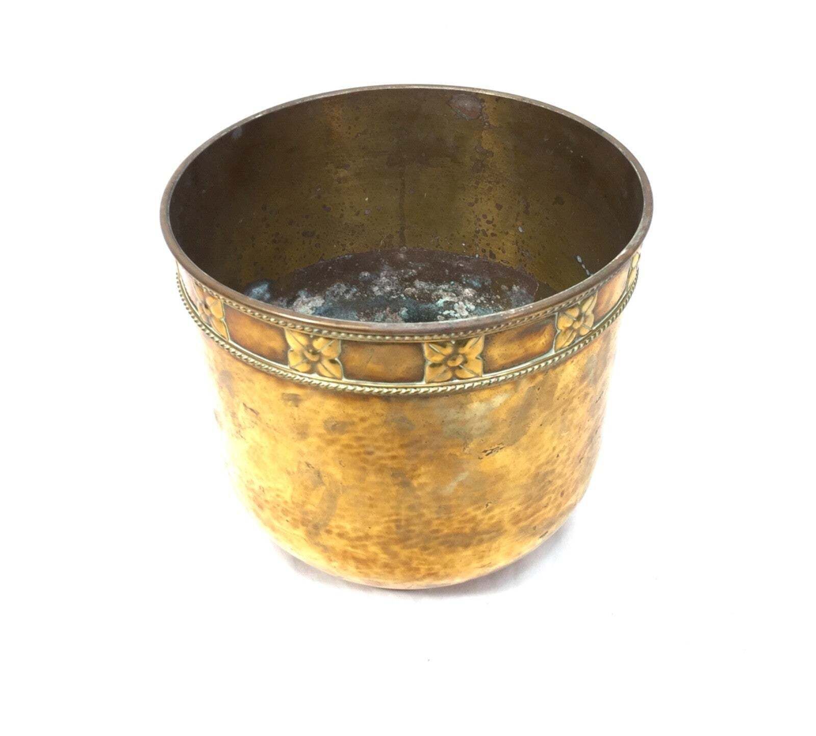 Antique Metal Brass Planter / Indoor Plant Pot / Art Nouveau Cache Pot C.1900 photo for sale