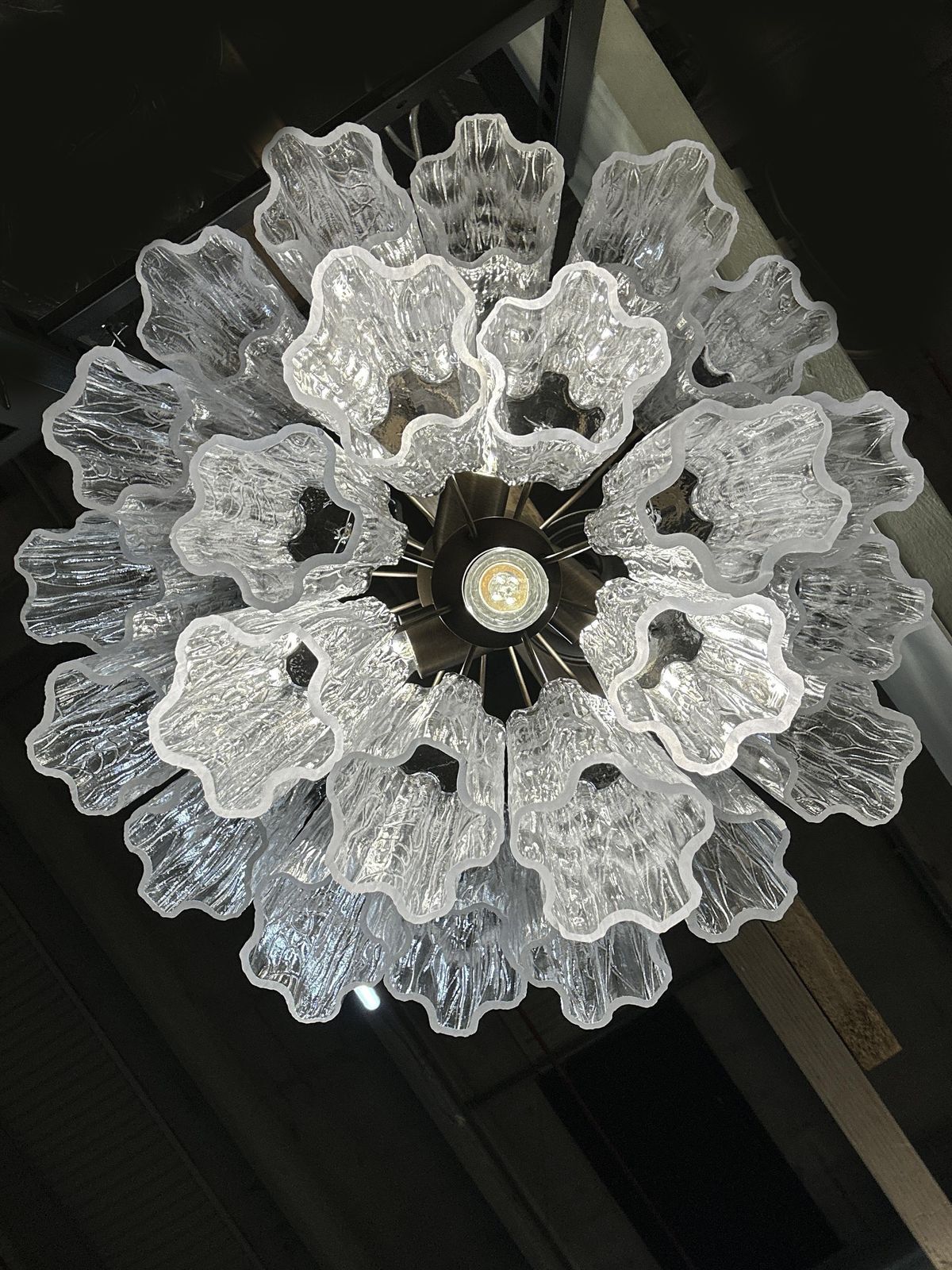 Contemporary Murano Glass “Tronchi” Chandelier Burnished Metal Frame By Simoeng photo Lighting