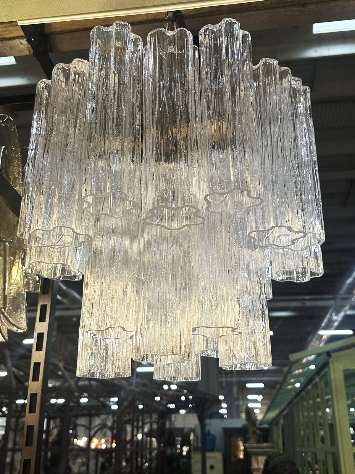 Contemporary Murano Glass “Tronchi” Chandelier Burnished Metal Frame By Simoeng photo vinterior