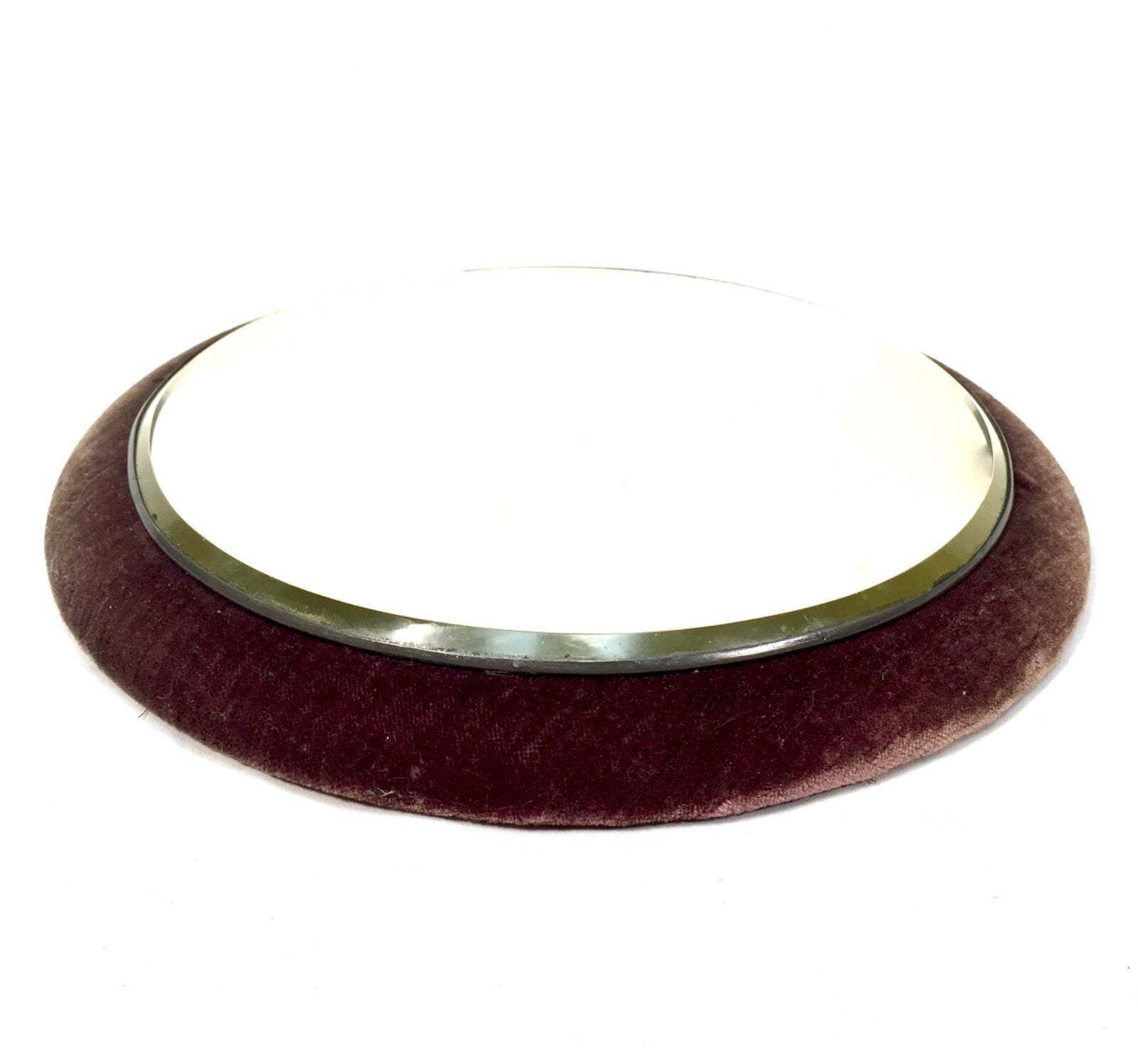 Antique Circular Wall Mirror With Velvet Red Fabric Border / Round Mirror C.1930 photo for sale
