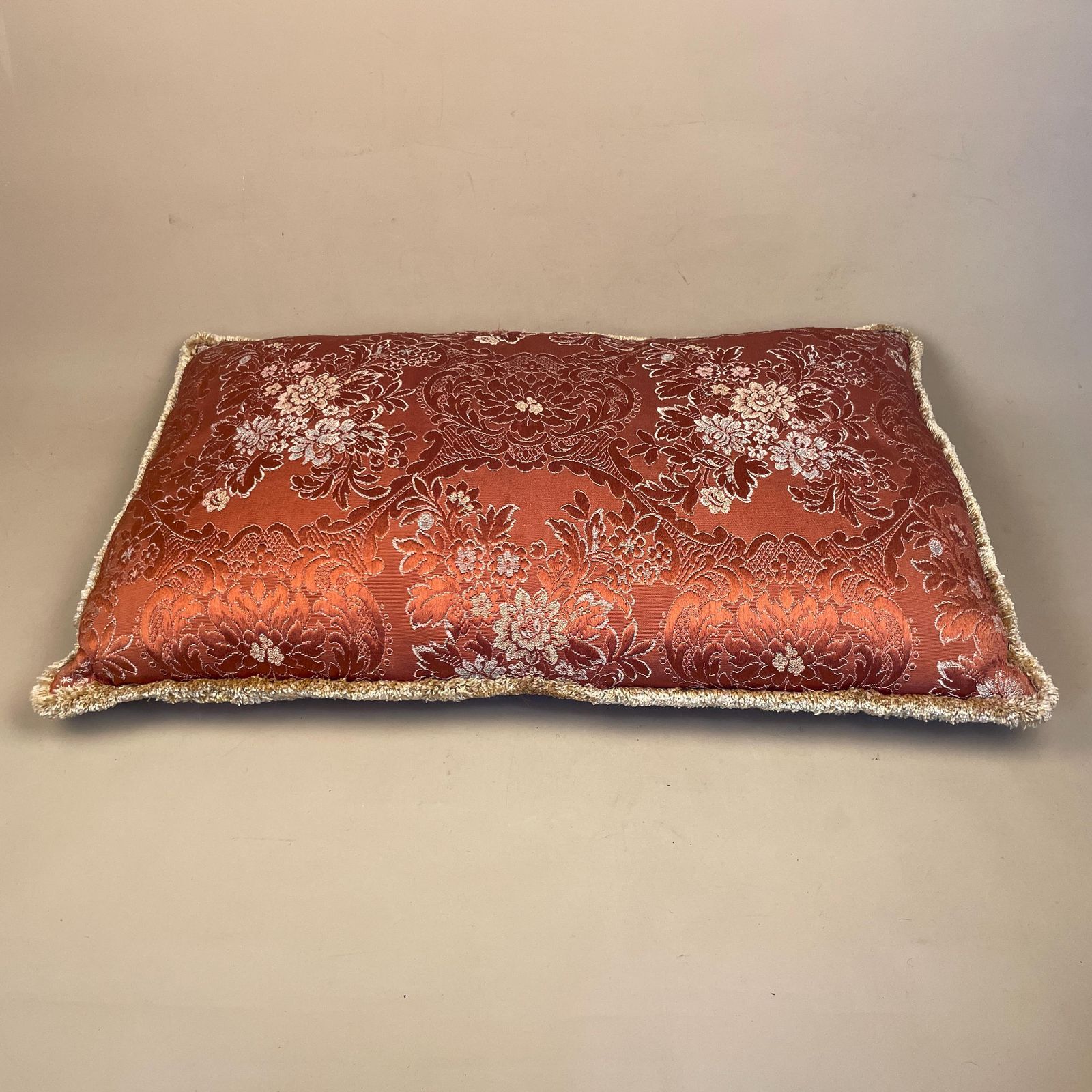 Vintage Jacquard Floral Feather Cushion Pillow Rust Orange Fringe Trim Decorative Damask Sofa Throw Scatter Cushion photo vinterior