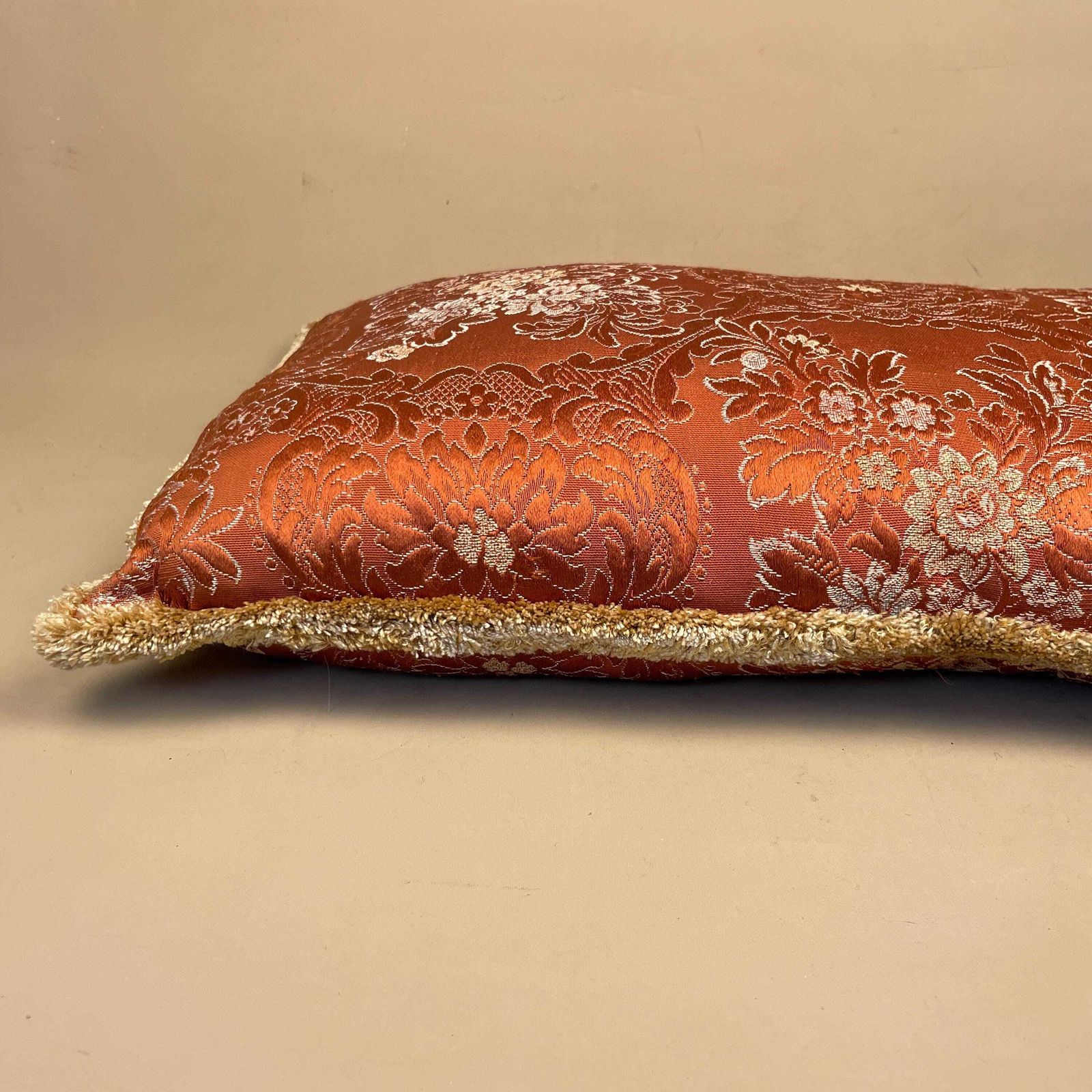 Vintage Jacquard Floral Feather Cushion Pillow Rust Orange Fringe Trim Decorative Damask Sofa Throw Scatter Cushion photo buy