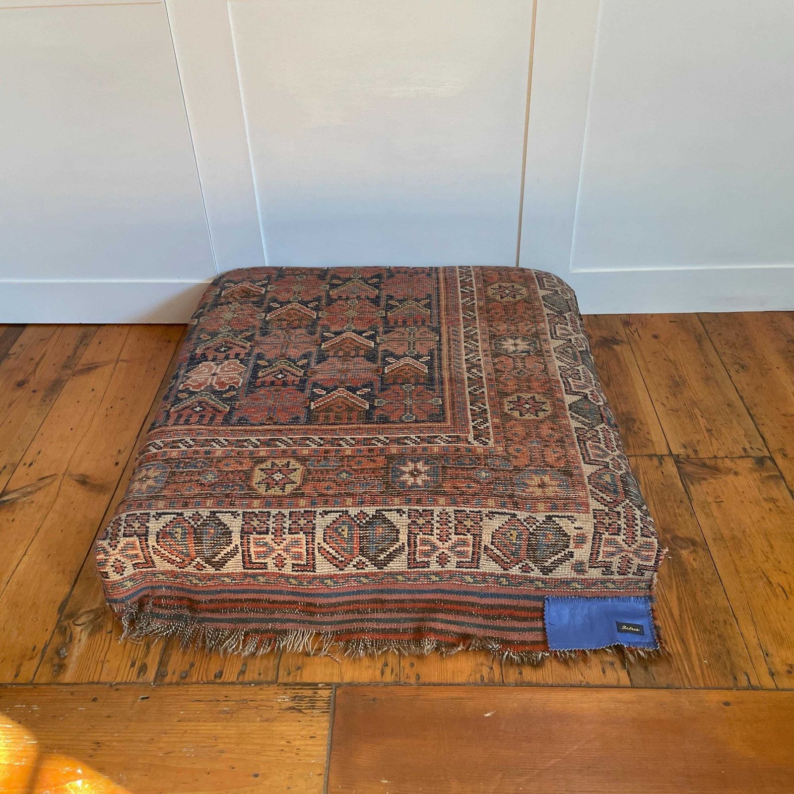 Large Kilim Floor Cushion Leather Base Boho Ottoman Pillow Pouffe Moroccan Hand Woven Handmade Living Room Decorative Accent