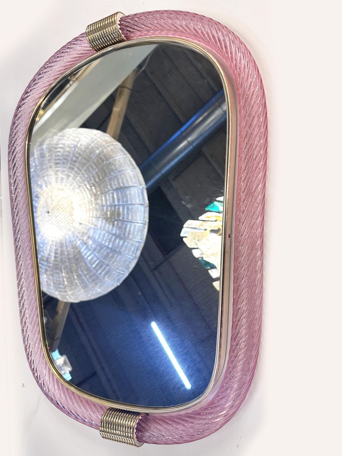 Venetian Pink Murano Glass Wall Mirror With “Torciglione” Torchon In Barovier Style photo 6215.0