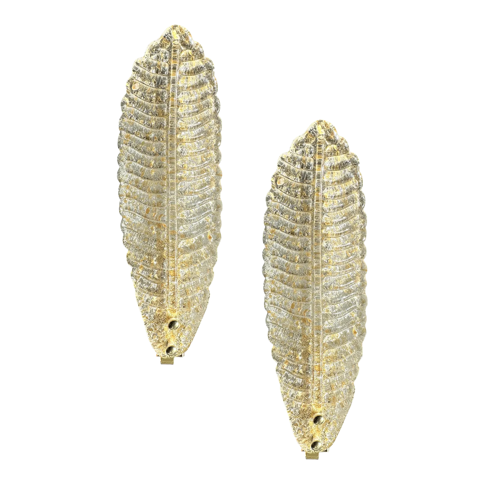 Italian Venetian Gold "Graniglia" Leave Murano Glass Walls Sconce   A Pair