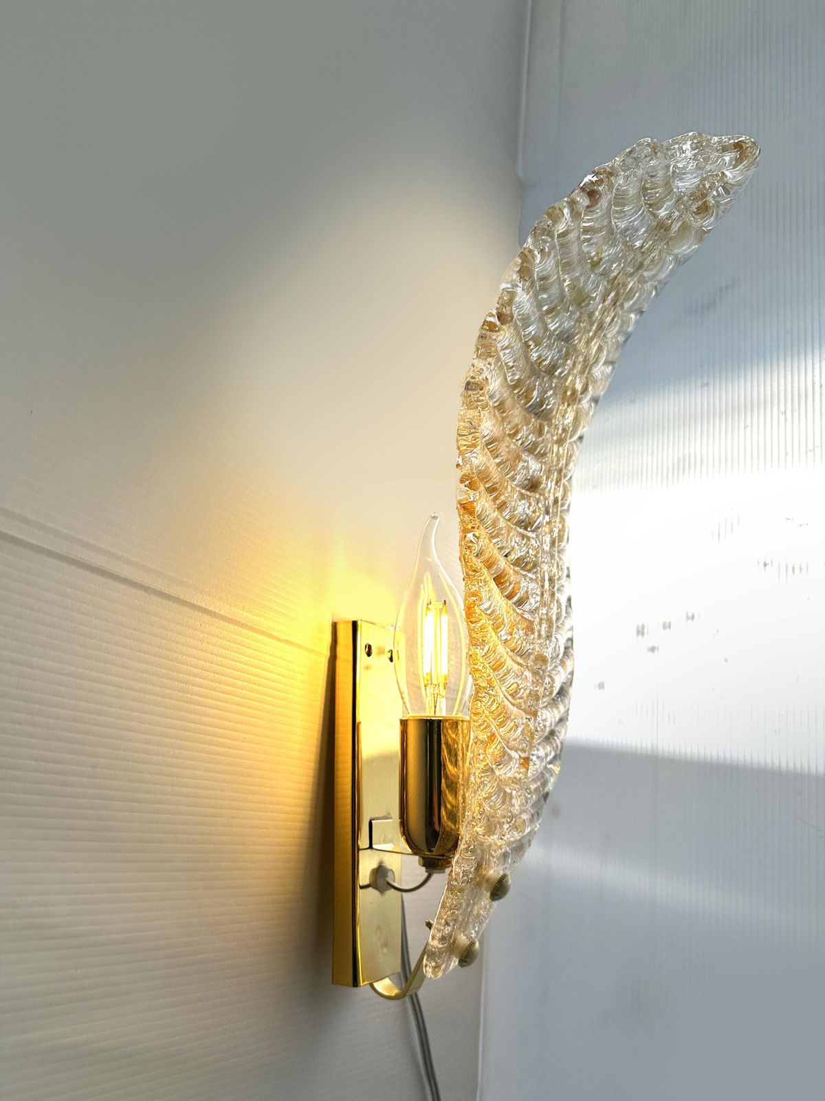 Italian Venetian Gold "Graniglia" Leave Murano Glass Walls Sconce   A Pair photo Lighting