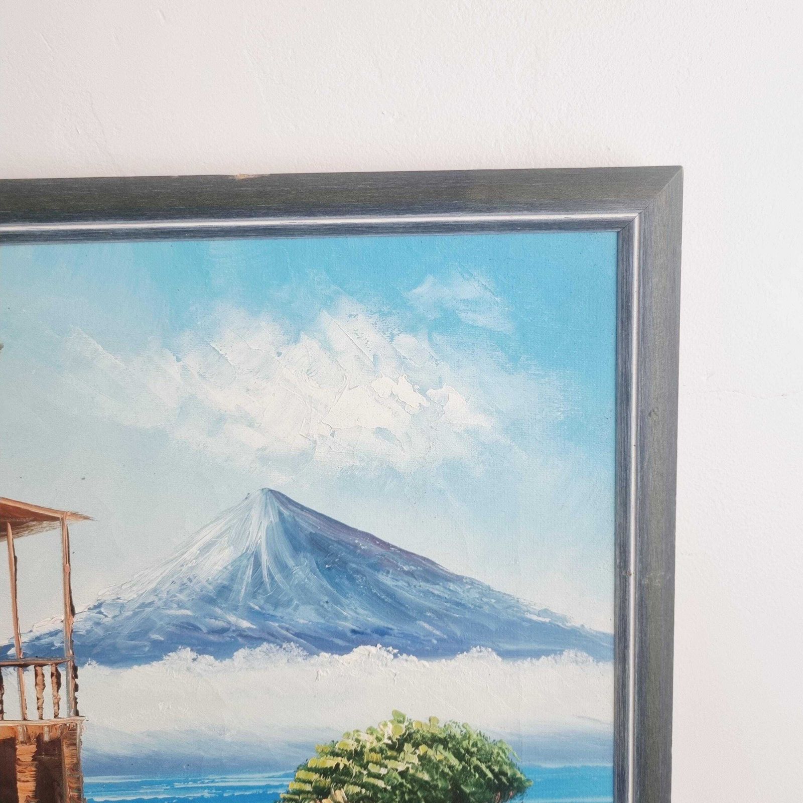 Large Original Vintage Oil Painting Depicting Mediterranean Harbour Scene photo furniture