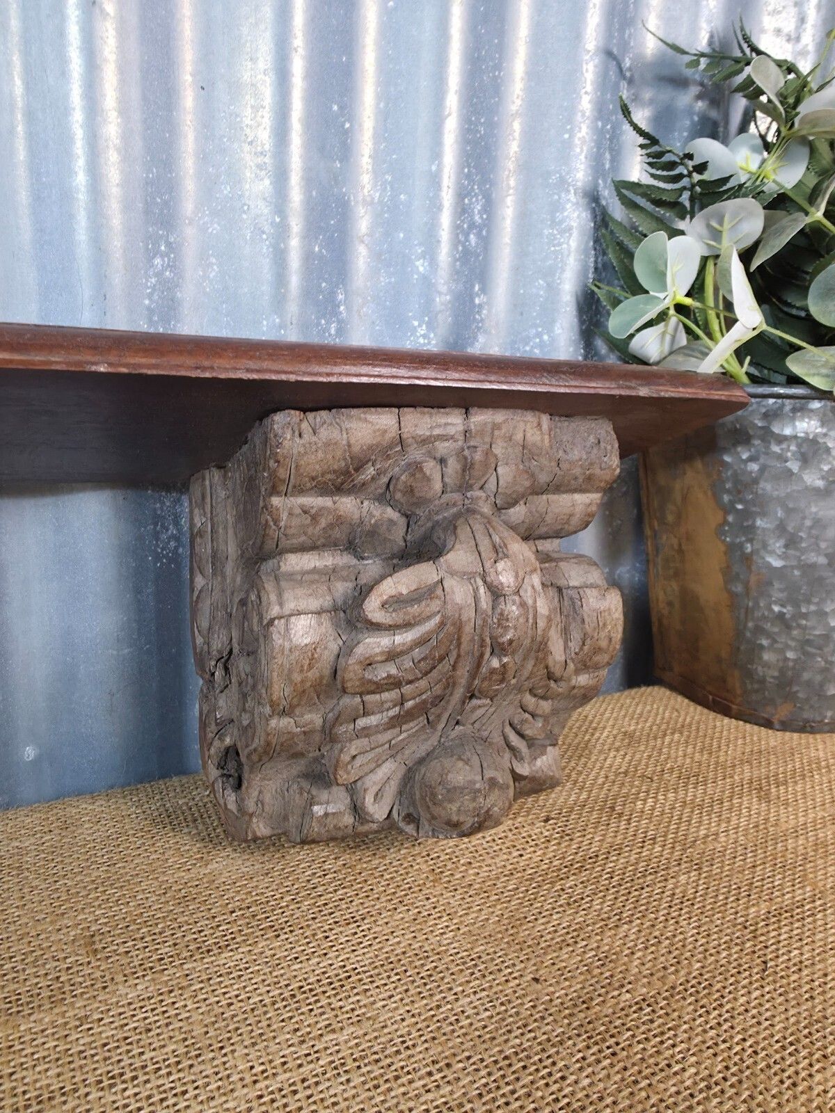 Vintage Indian Reclaimed Architectural Carved Wooden Wall Shelf photo for sale