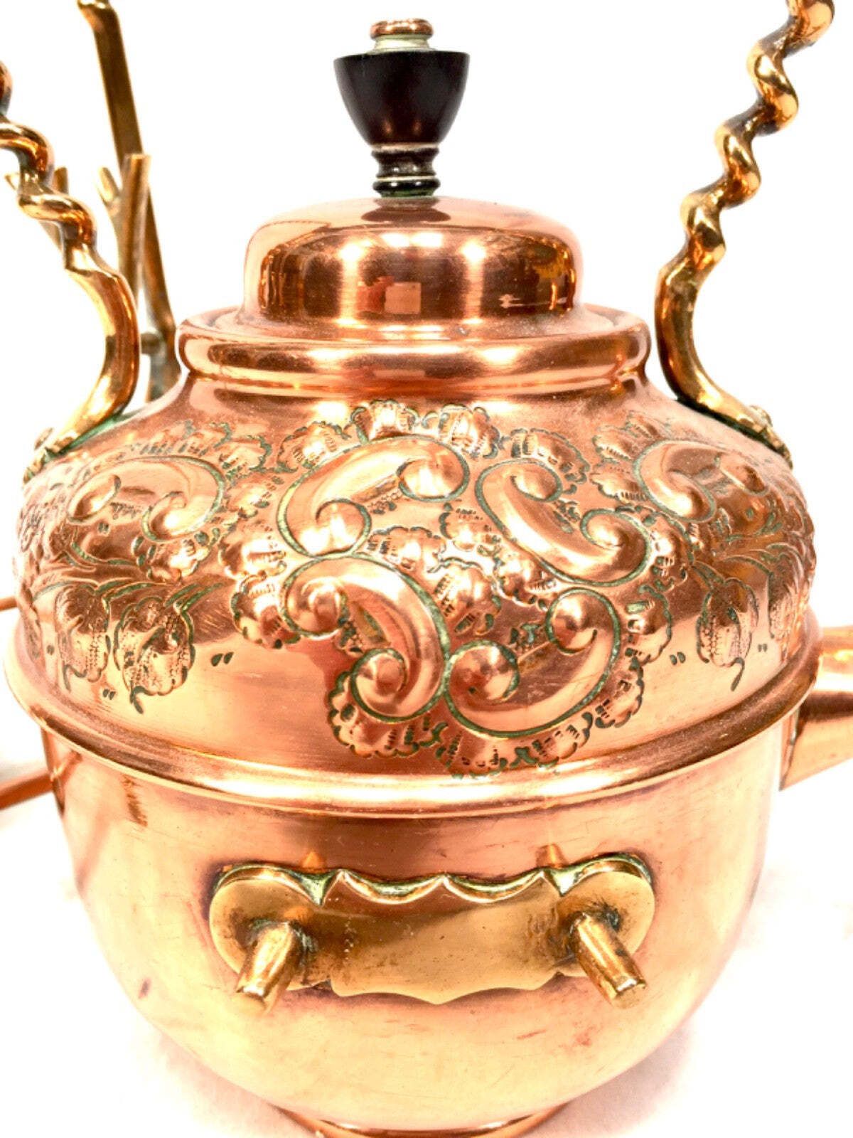 Antique Victorian Metal Copper & Brass Spirit Kettle Pot With Matching Stand photo buy