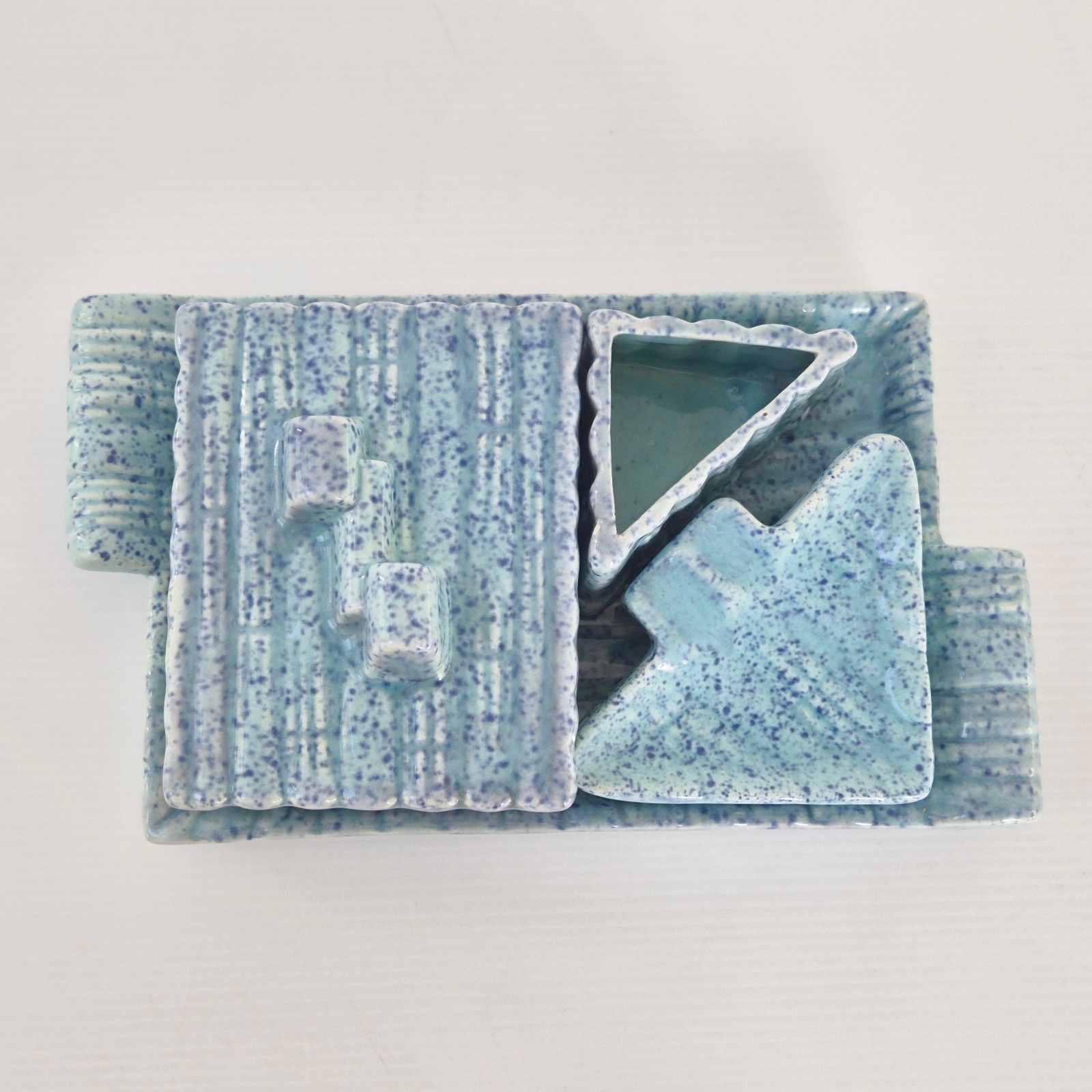Vintage 1950 Italian 50s 1950s Rockabilly Blue Ceramic Tobacco Set photo for sale