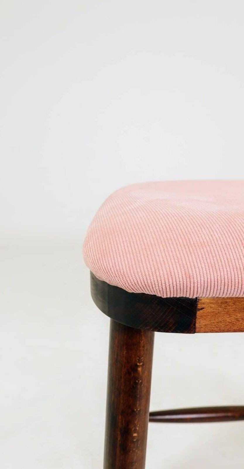 Pair Bar Stools In Vintage Style, Rose Corduroy Fabric photo Furniture
