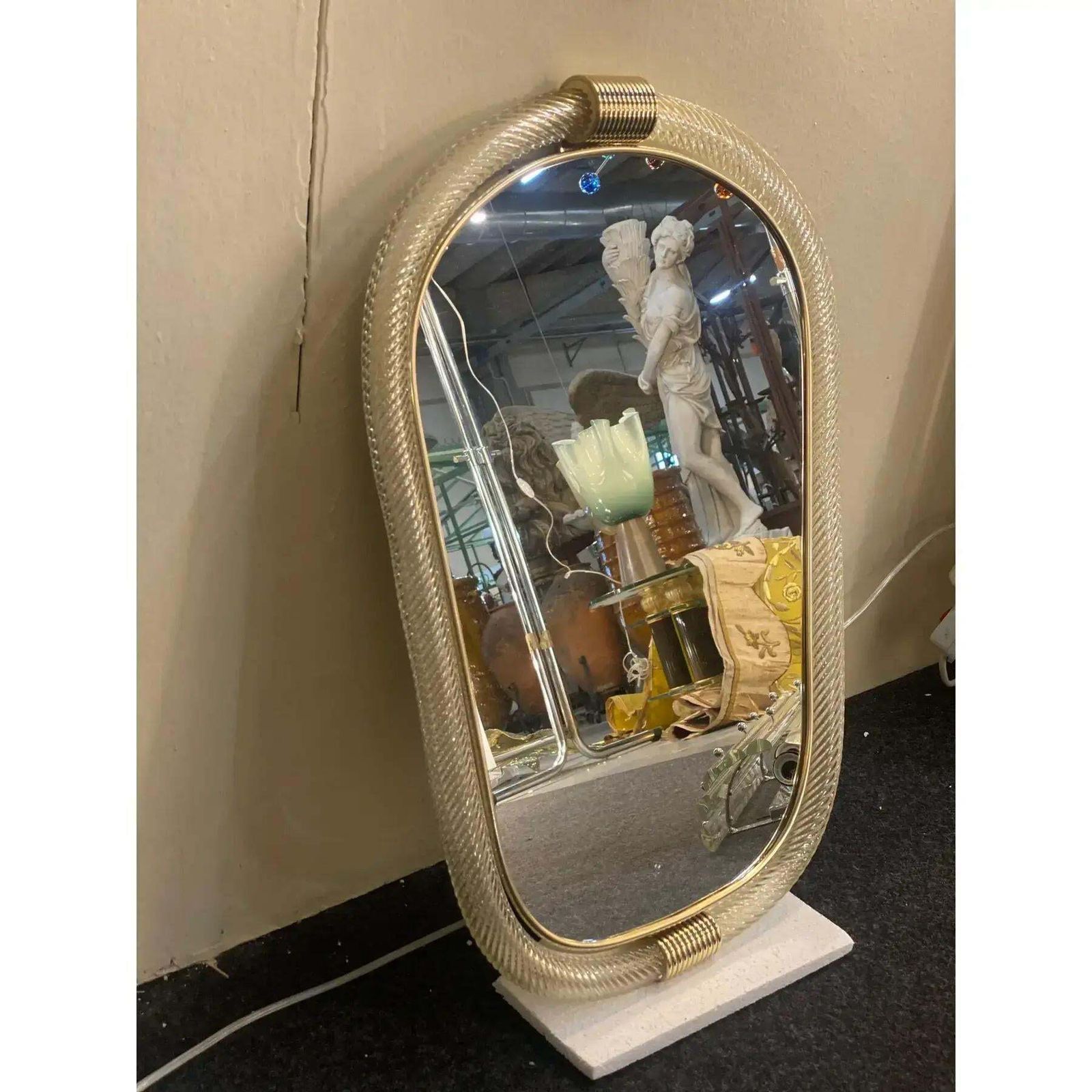Murano Glass Wall Mirror With “Torciglione” Torchon Detailing, Barovier Inspired. photo for sale