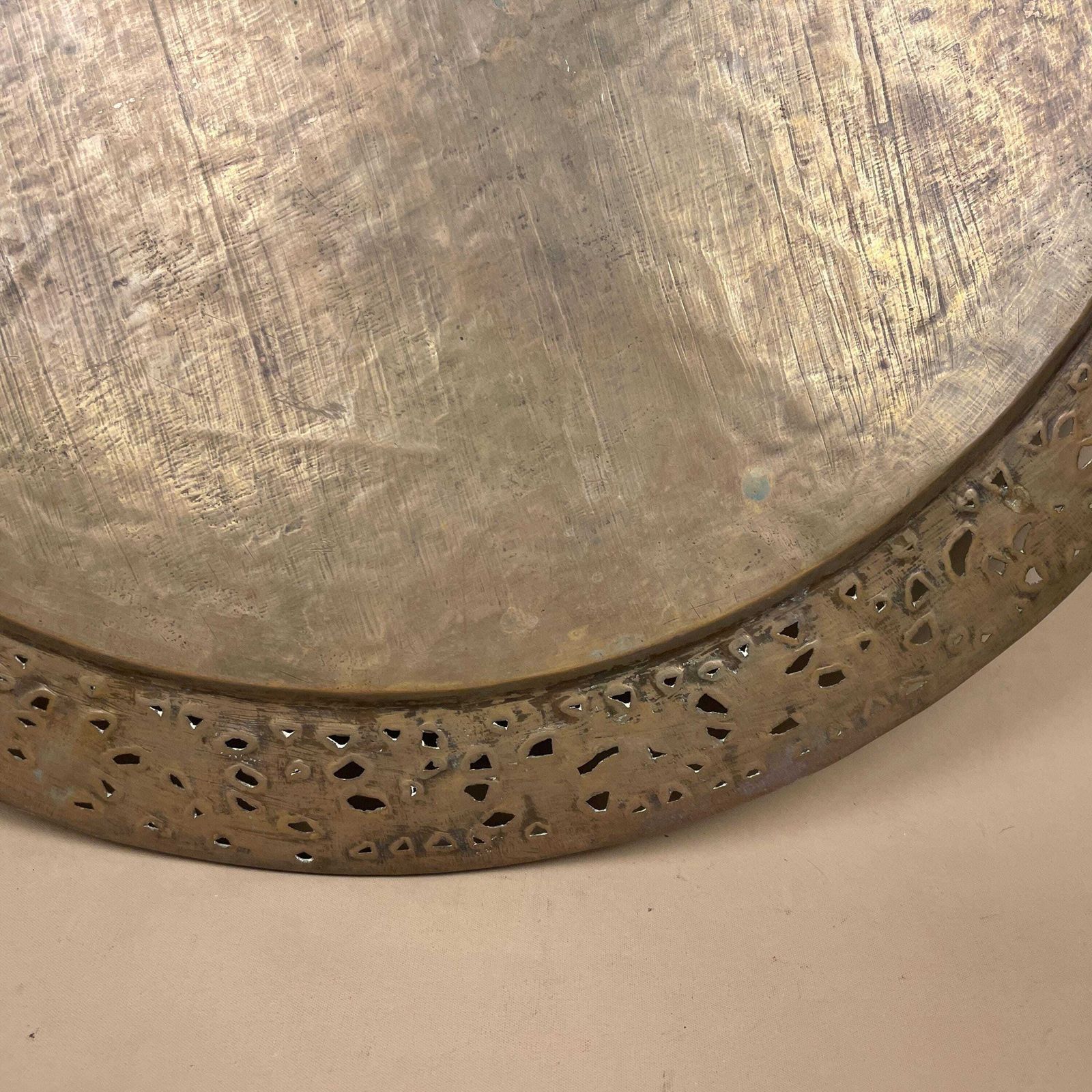 photo for sale Indian Patterned Brass Tray Antique Metal Gold 50.5cm Plate Asian Handmade Etched Intricate Decorative Pattern Wall Art Round Vintage Circle