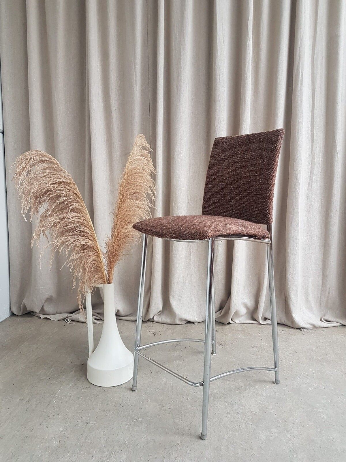 Vtg Late Mid Century Italian 90s Chrome Kitchen Bar Stool Chair Scandi R278 photo furniture